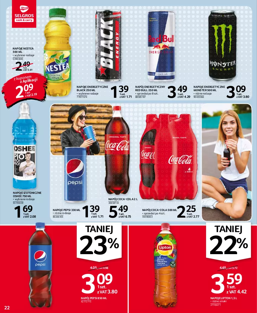 Gazetka promocyjna Selgros - Oferta spożywcza - ważna 19.08 do 01.09.2021 - strona 22 - produkty: Coca-Cola, Lack, Lipton, Napój, Napój energetyczny, Napoje, Nestea, Oshee, Pepsi, Red Bull