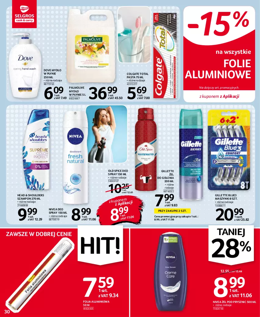 Gazetka promocyjna Selgros - Oferta spożywcza - ważna 19.08 do 01.09.2021 - strona 30 - produkty: Colgate, Colgate Total, Dove, Folia aluminiowa, Gillette, LG, Mydło, Mydło w płynie, Nivea, Old Spice, Palmolive, Szampon