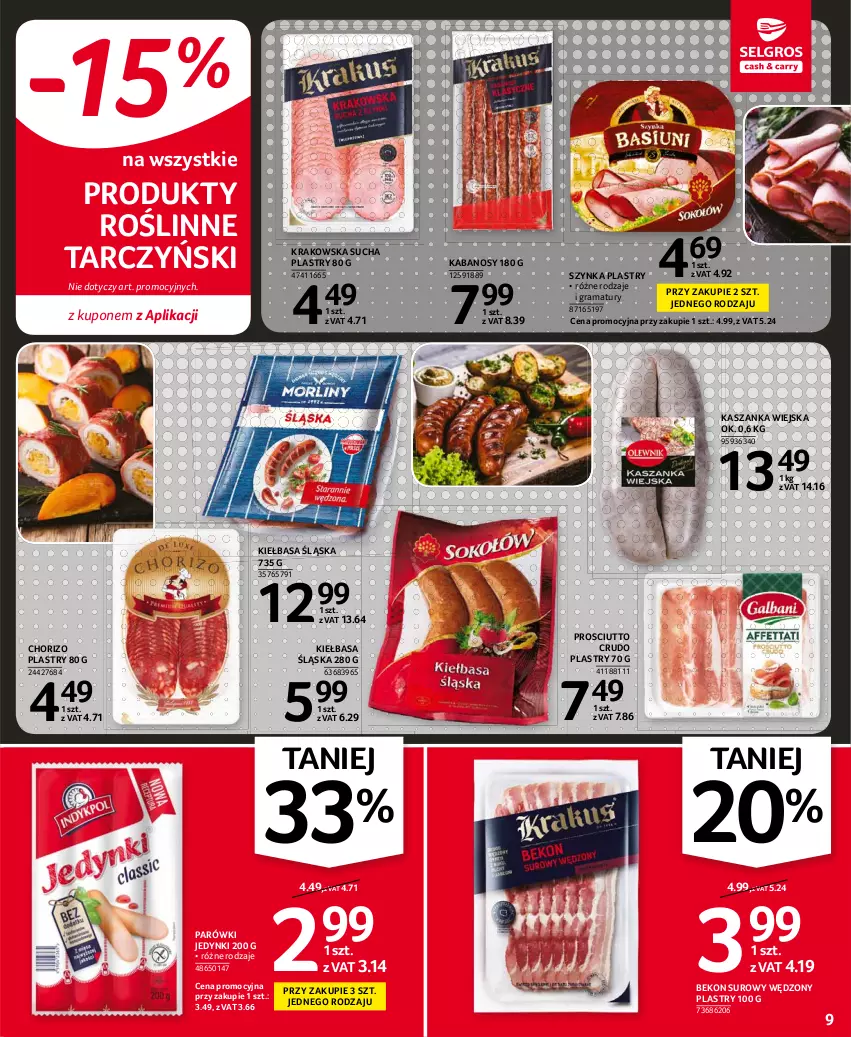 Gazetka promocyjna Selgros - Oferta spożywcza - ważna 19.08 do 01.09.2021 - strona 9 - produkty: Beko, Gra, Kabanos, Kasza, Kaszanka, Kiełbasa, Kiełbasa śląska, Parówki, Prosciutto, Rama, Szynka, Tarczyński