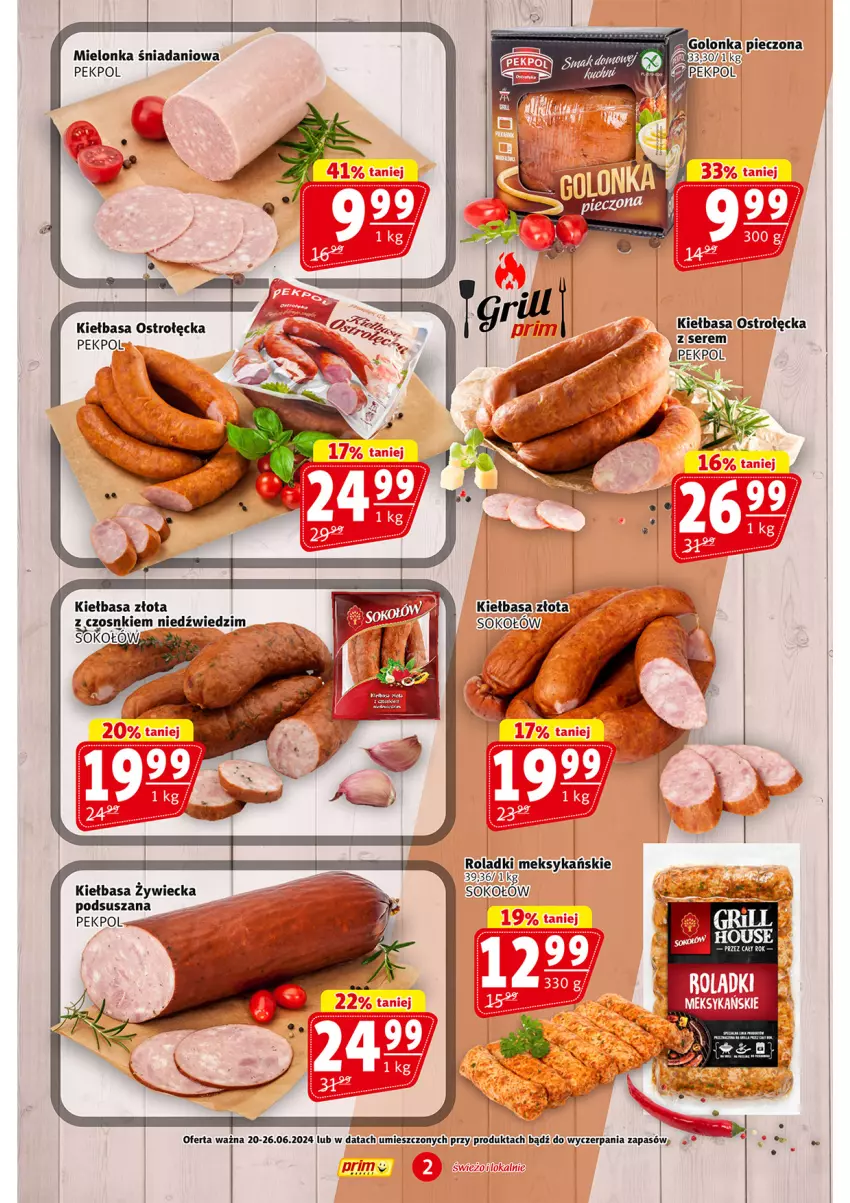 Gazetka promocyjna Prim Market - ważna 20.06 do 26.06.2024 - strona 2 - produkty: Danio, Kiełbasa, Pekpol, Ser, Sok, Sokołów