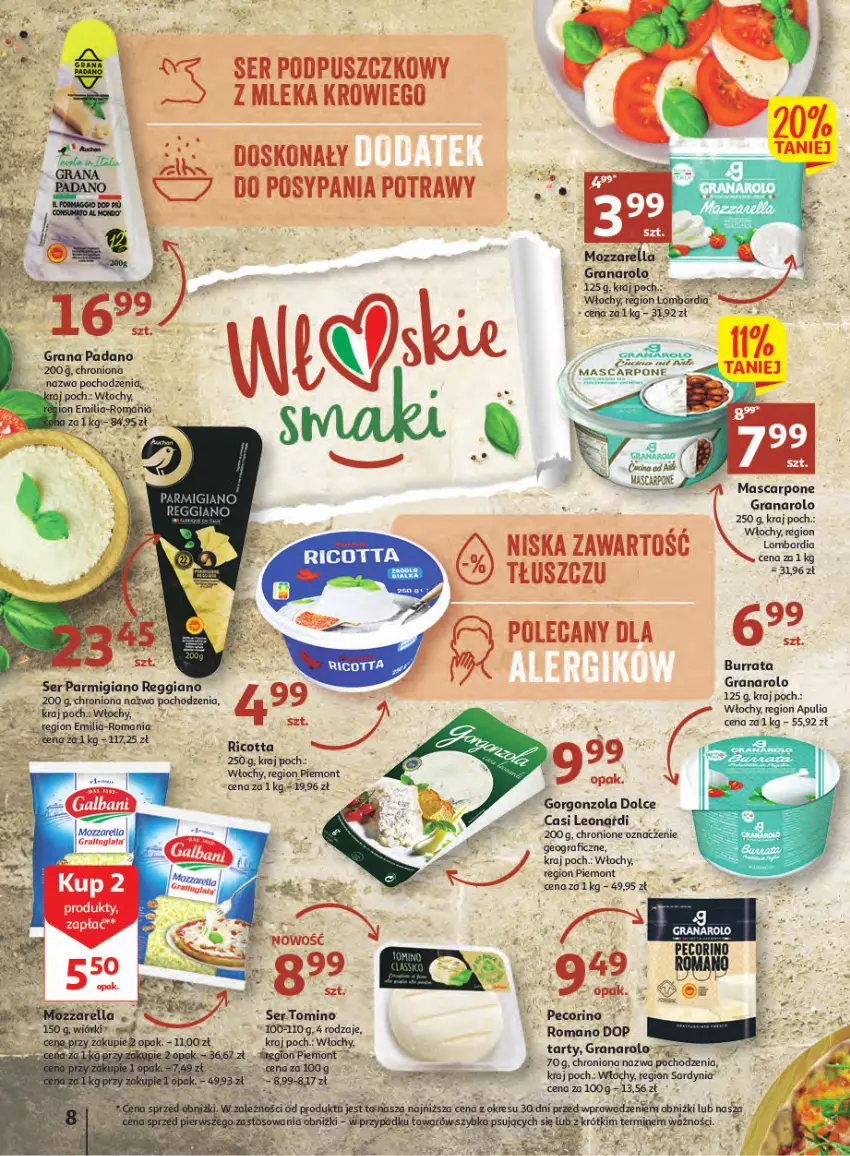 Gazetka promocyjna Auchan - Gazetka Wielkie majowe odkrycia cenowe część #2 Hipermarket Auchan - ważna 04.05 do 10.05.2023 - strona 8 - produkty: Burrata, Gorgonzola, Gra, Leon, Mascarpone, Ricotta, Ser