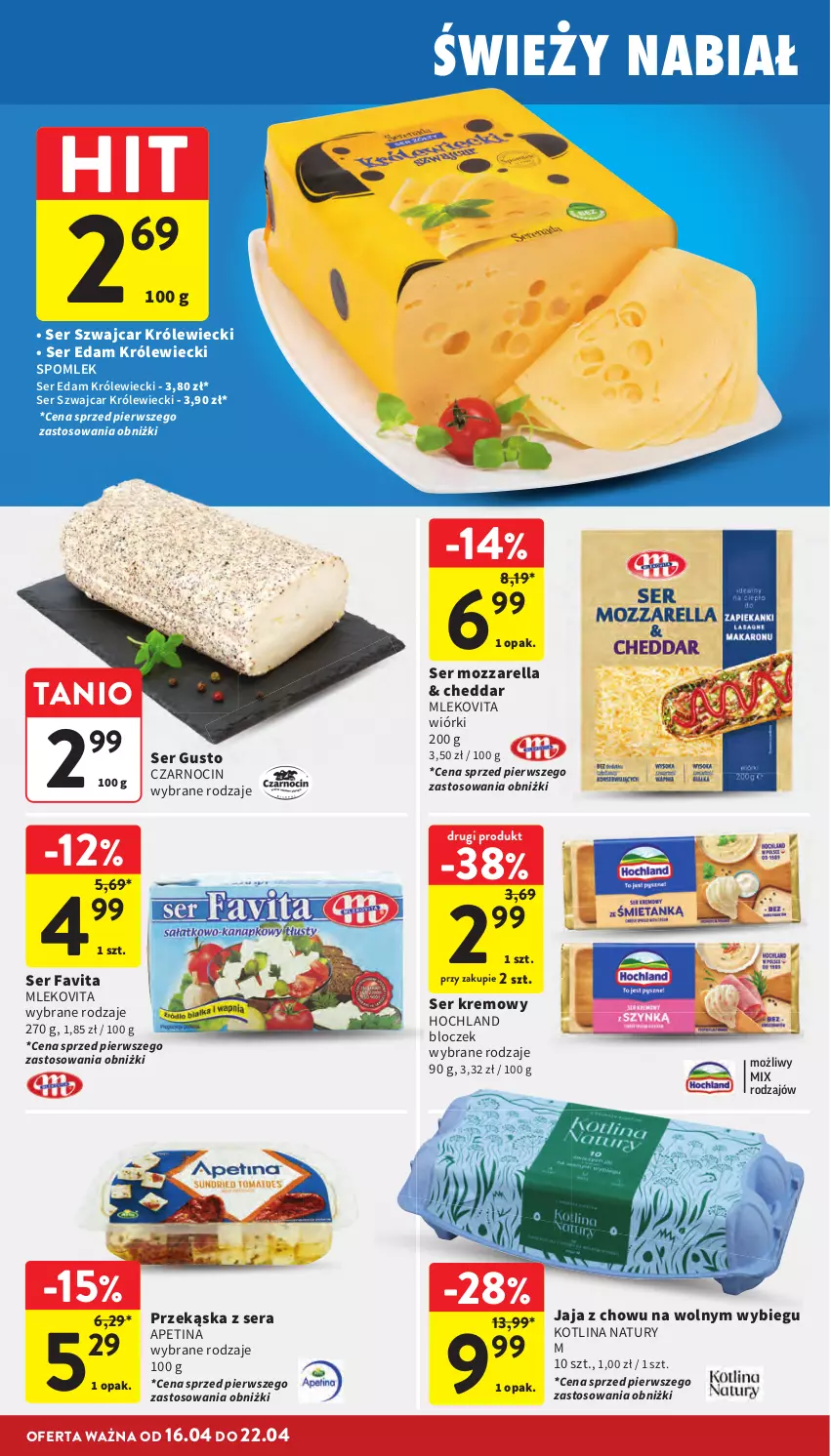 Gazetka promocyjna Intermarche - Gazetka promocyjna - ważna 16.04 do 22.01.2026 - strona 22 - produkty: Cheddar, Edam, Fa, Favita, Hochland, Jaja, Kotlin, Mleko, Mlekovita, Mozzarella, Ser