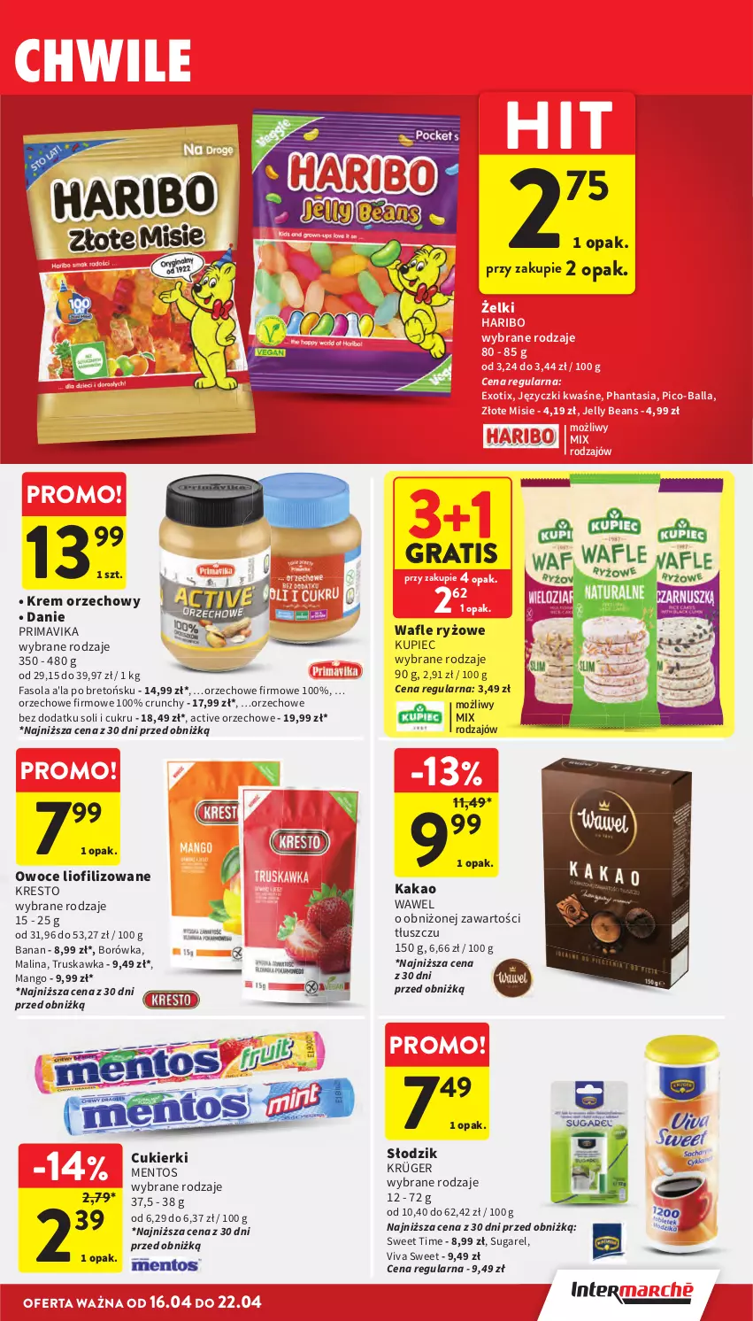 Gazetka promocyjna Intermarche - Gazetka promocyjna - ważna 16.04 do 22.01.2026 - strona 31 - produkty: Borówka, Cukier, Cukierki, Fa, Fasola, Gra, Haribo, Jelly beans, Kakao, Krem orzechowy, Kupiec, Mango, Mentos, Owoce, Pico-Balla, Piec, Prima, Primavika, Ryż, Wafle, Wawel
