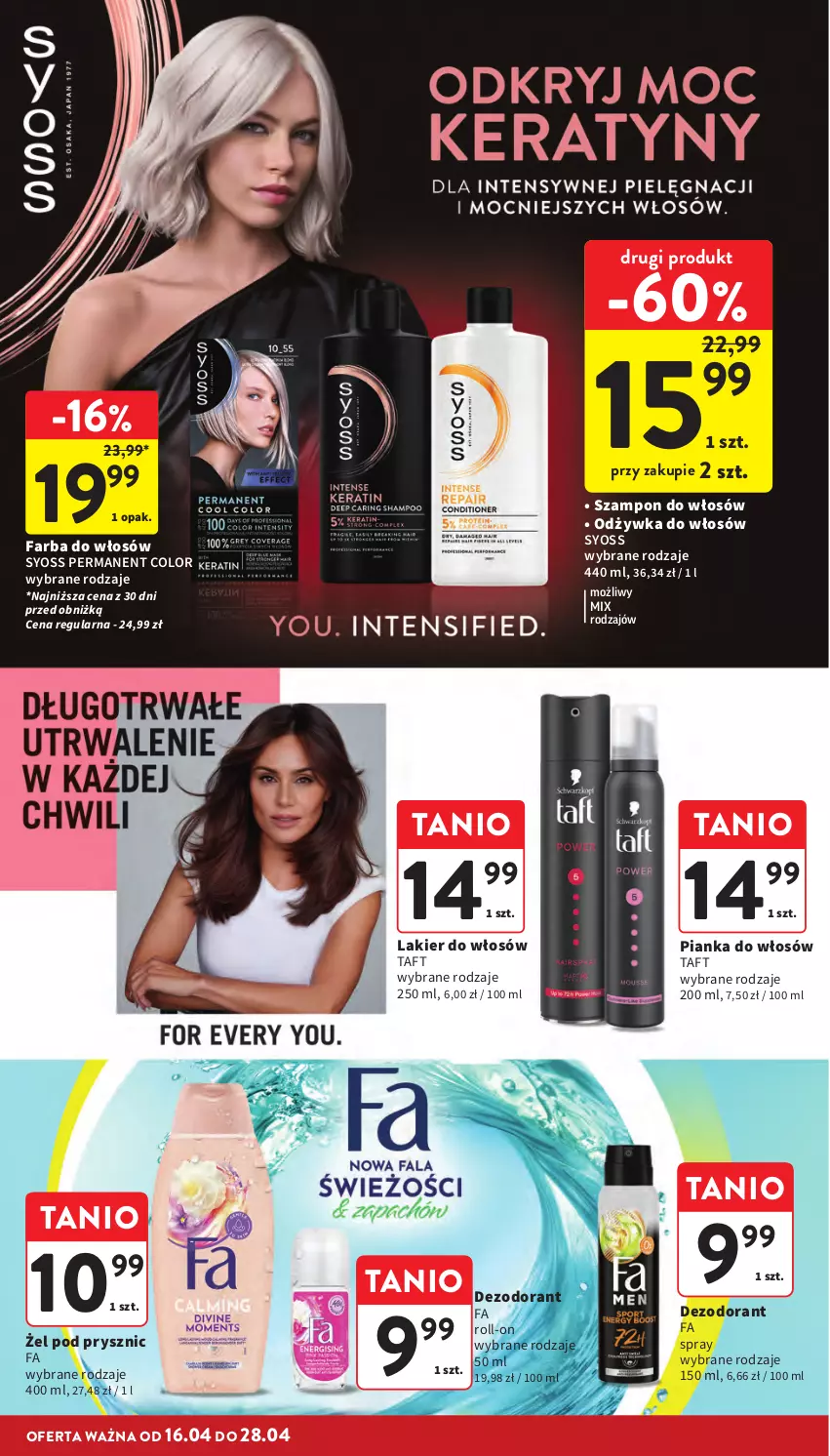 Gazetka promocyjna Intermarche - Gazetka promocyjna - ważna 16.04 do 22.01.2026 - strona 38 - produkty: Dezodorant, Fa, Farba do włosów, Lakier, Lakier do włosów, Odżywka, Pianka do włosów, Syoss, Szampon, Taft