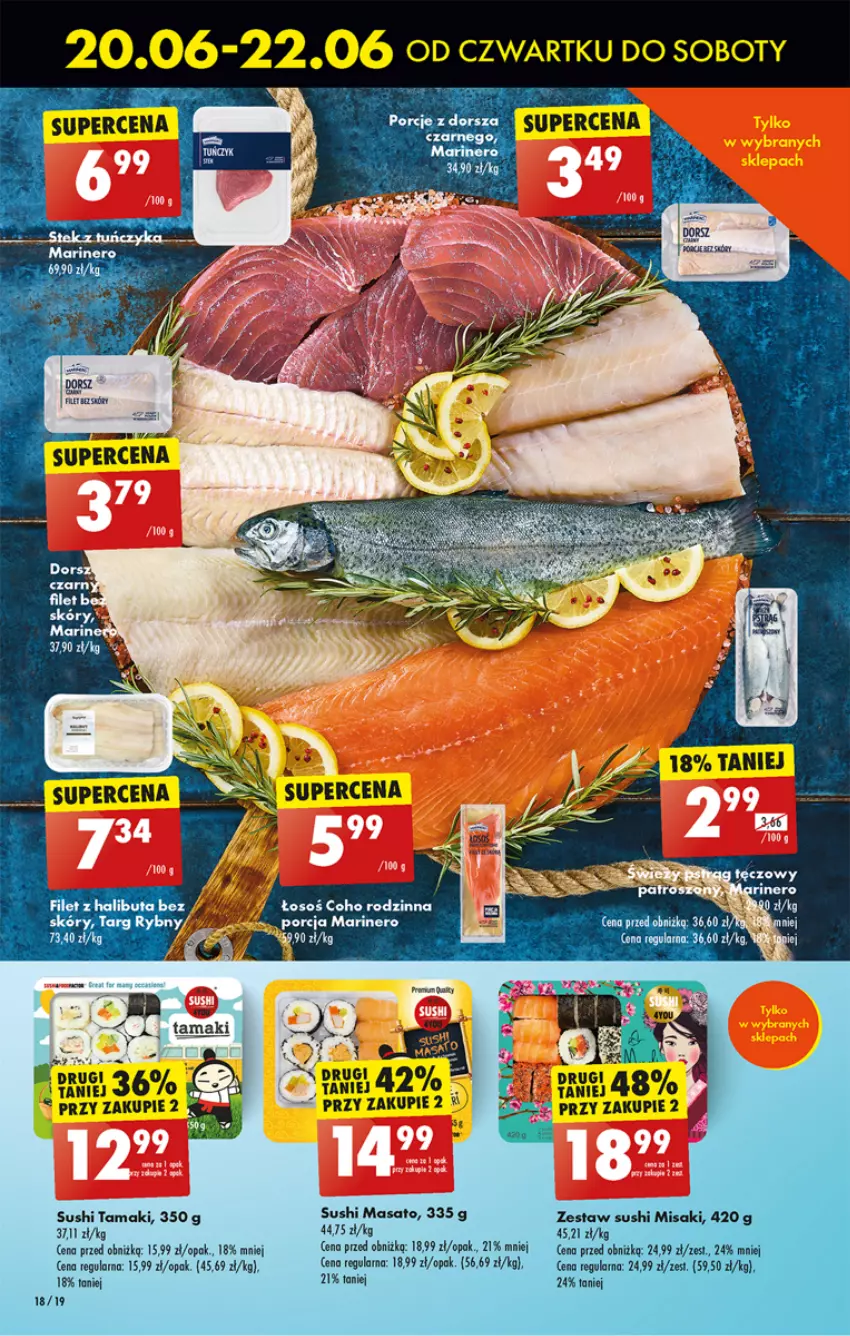 Gazetka promocyjna Biedronka - Od czwartku - ważna 20.06 do 26.06.2024 - strona 22 - produkty: Dorsz, Halibut, Por, Sushi