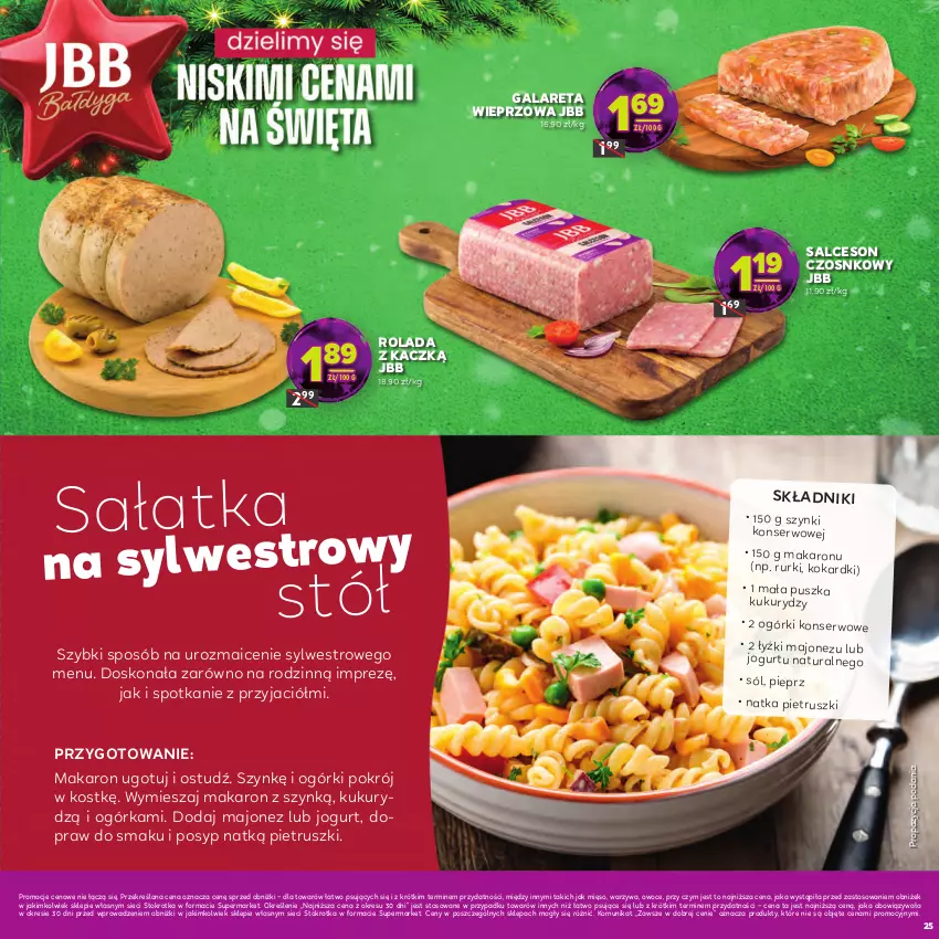 Gazetka promocyjna Stokrotka - Katalog Sylwester! - ważna 30.12.2025 do 14.01.2026 - strona 25 - produkty: Gala, Jogurt, Majonez, Makaron, Mięso, Natka pietruszki, Ogórki konserwowe, Owoce, Pieprz, Rolada, Rurki, Sałat, Sałatka, Salceson, Ser, Sól, Stół, Warzywa