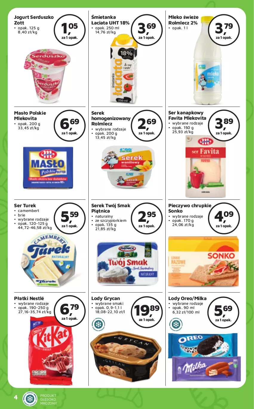 Gazetka promocyjna Odido - ważna 17.05 do 30.05.2024 - strona 4 - produkty: Brie, Camembert, Chrupki, Fa, Favita, Gry, Jogurt, Lody, Masło, Milka, Mleko, Mlekovita, Nestlé, Oreo, Piątnica, Piec, Pieczywo, Pieczywo chrupkie, Rolmlecz, Ser, Serek, Serek homogenizowany, Sonko, Twój Smak, Zott