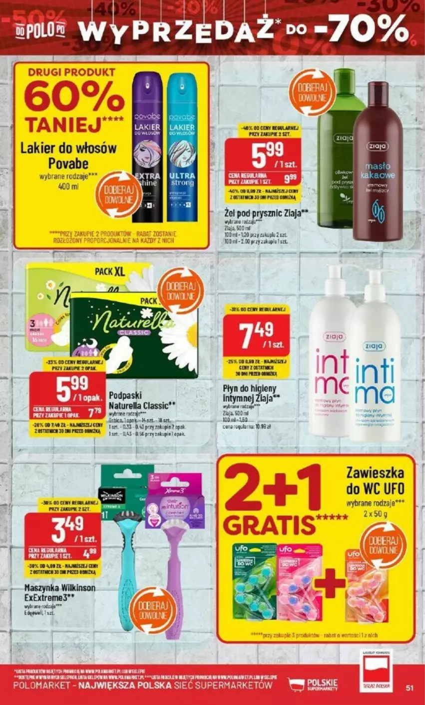 Gazetka promocyjna PoloMarket - ważna 28.12 do 31.12.2024 - strona 47 - produkty: Fa, Lakier, Lakier do włosów, Maszynka, Naturell, Naturella, Płyn do higieny intymnej, Podpaski, Szynka, Ziaja