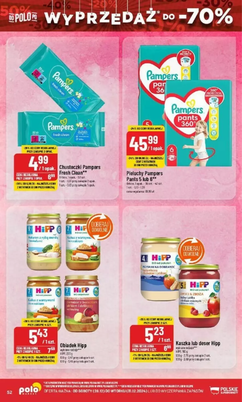 Gazetka promocyjna PoloMarket - ważna 28.12 do 31.12.2024 - strona 48 - produkty: BIC, Chusteczki, Deser, HiPP, HP, Kuskus, Pampers, Pieluchy, Ryż, Ser, Warzywa