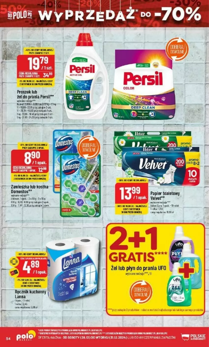 Gazetka promocyjna PoloMarket - ważna 28.12 do 31.12.2024 - strona 50 - produkty: Clin, Domestos, Papier, Papier toaletowy, Persil, Płyn do prania, Ręcznik, Ręcznik kuchenny, Velvet