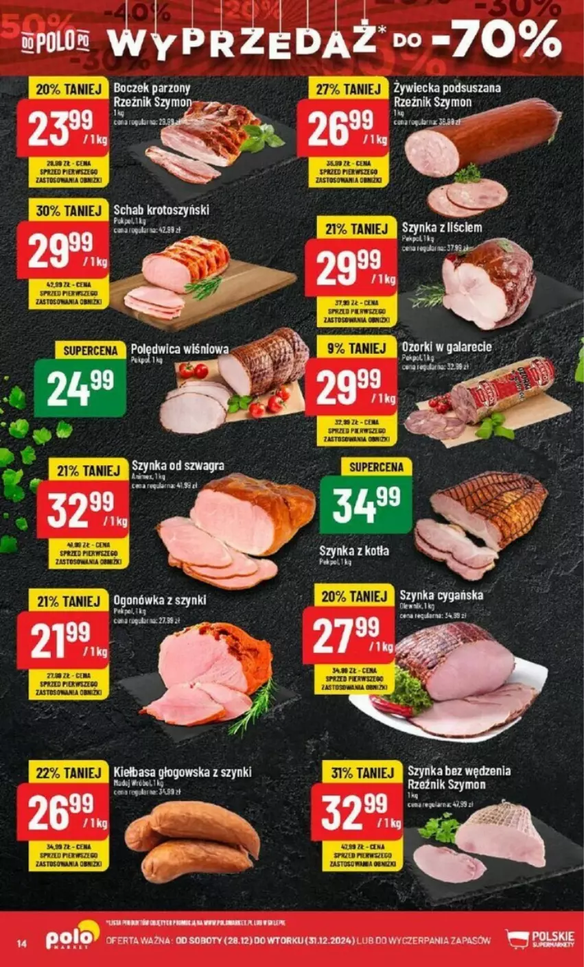 Gazetka promocyjna PoloMarket - ważna 28.12 do 31.12.2024 - strona 6 - produkty: Boczek, Gala, Gra, Kiełbasa, Kiełbasa głogowska, LG, Ogonówka, Olewnik, Pekpol, Schab krotoszyński, Szynka