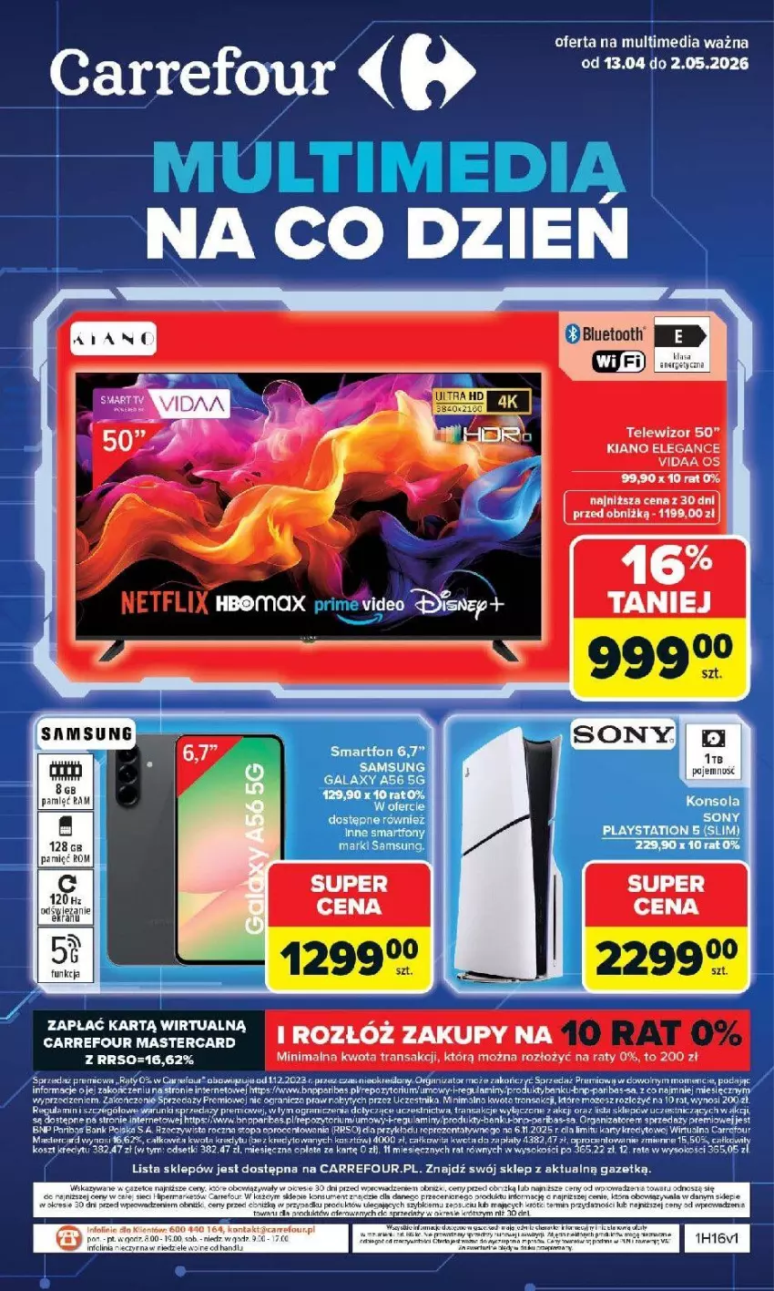 Gazetka promocyjna Carrefour - Gazetka Multimedia na co dzień - ważna 13.04 do 02.05.2026 - strona 1 - produkty: Gala, Gra, Kosz, Ocet, Por, Ser, Sok, Sony, Top, Tran
