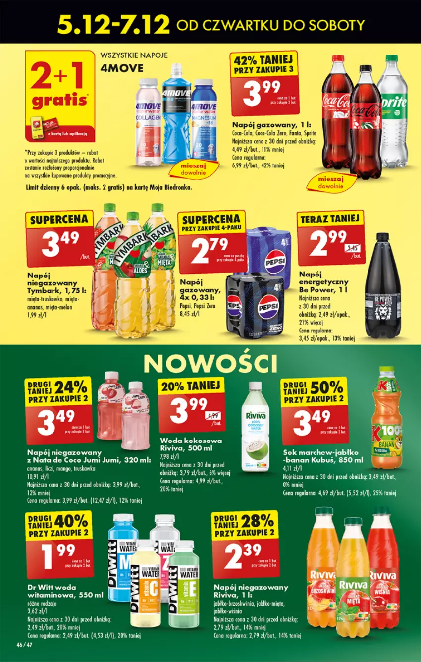 Gazetka promocyjna Biedronka - Od Czwartku - ważna 05.12 do 11.12.2024 - strona 62 - produkty: Ba!, Coca-Cola, Fa, Fanta, Gra, Kokos, Kubuś, Liczi, Mango, Napój, Napój gazowany, Napój niegazowany, Napoje, Pepsi, Por, Sok, Sprite, Woda