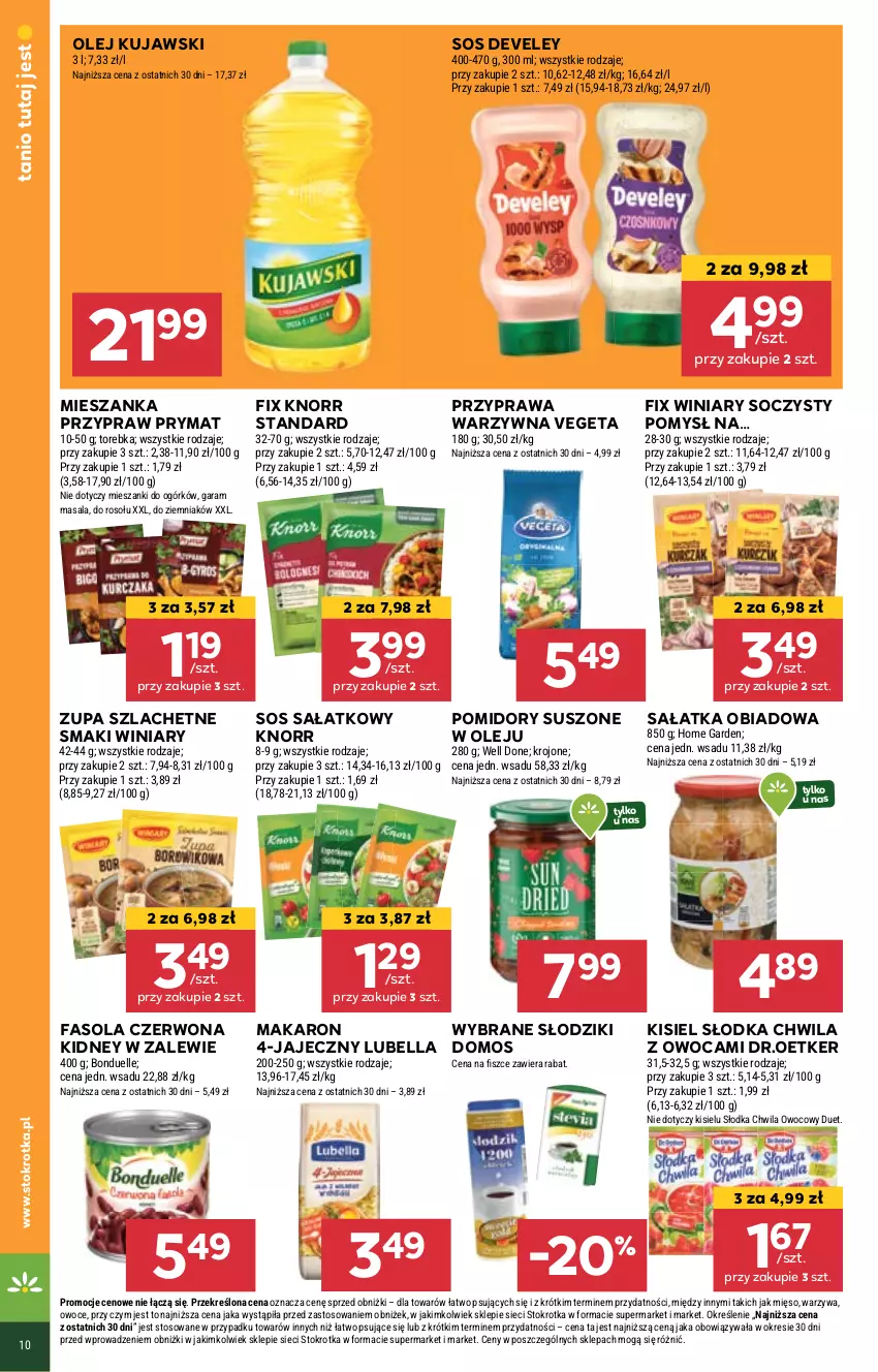 Gazetka promocyjna Stokrotka - Market - ważna 26.09 do 02.10.2024 - strona 10 - produkty: Bell, Bella, Bonduelle, Fa, Fasola, Kisiel, Knorr, Kujawski, Lubella, Makaron, Mięso, Olej, Owoce, Pomidory, Prymat, Sałat, Sałatka, Słodka Chwila, Sos, Torebka, Vegeta, Warzywa, Winiary, Zupa