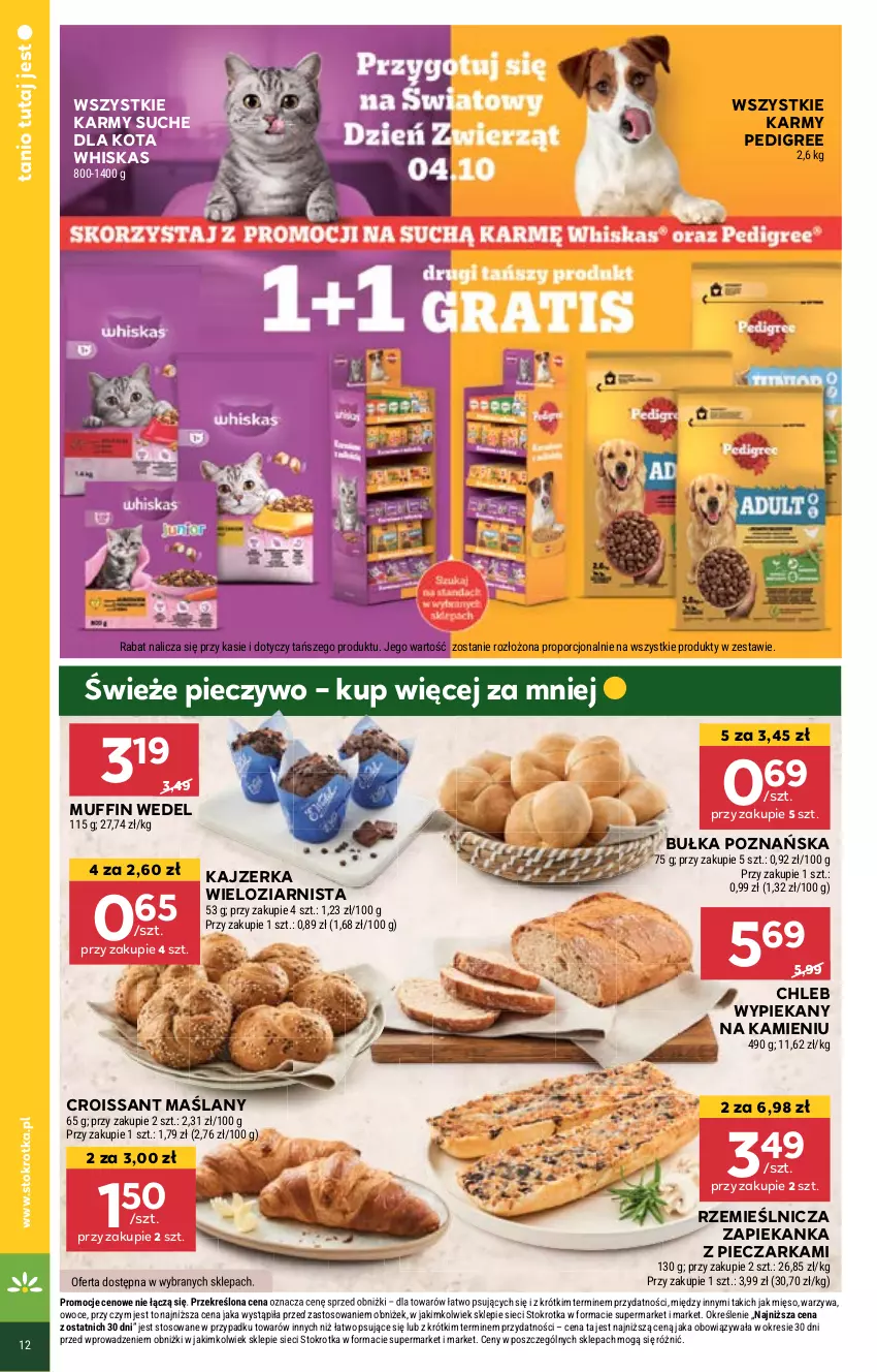 Gazetka promocyjna Stokrotka - Market - ważna 26.09 do 02.10.2024 - strona 16 - produkty: Bułka, Chleb, Croissant, Kajzerka, Mięso, Owoce, Pedigree, Piec, Pieczarka, Pieczywo, Por, Warzywa, Whiskas, Zapiekanka