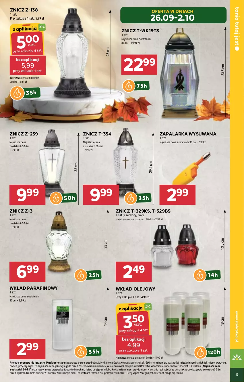 Gazetka promocyjna Stokrotka - Market - ważna 26.09 do 02.10.2024 - strona 19 - produkty: Mięso, Olej, Owoce, Warzywa, Wkład olejowy, Zapalarka, Znicz