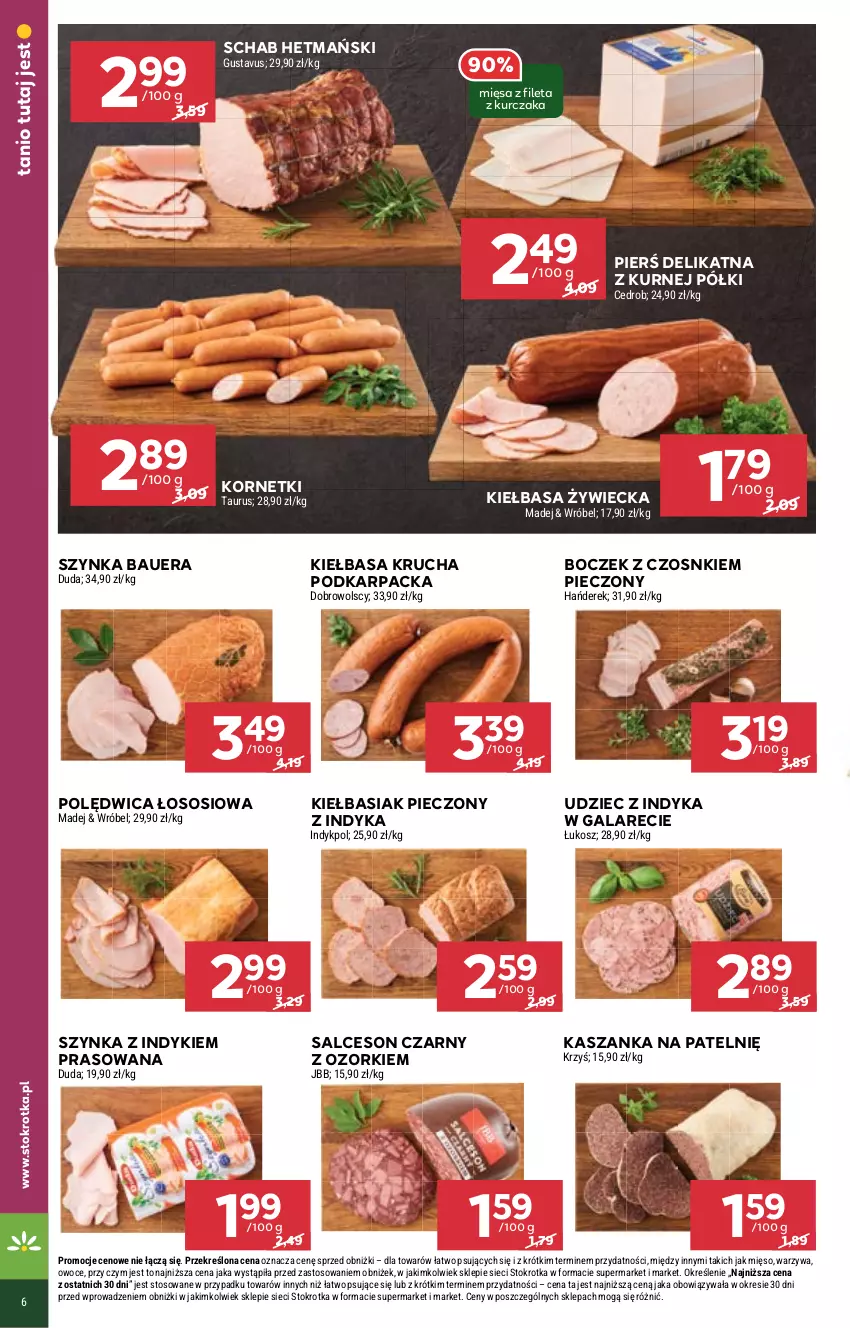 Gazetka promocyjna Stokrotka - Market - ważna 26.09 do 02.10.2024 - strona 6 - produkty: Basia, Boczek, Duda, Gala, Karp, Kasza, Kaszanka, Kiełbasa, Kiełbasa krucha, Kosz, Kurczak, Mięso, Owoce, Piec, Polędwica, Salceson, Sos, Szynka, Udziec z indyka, Udziec z indyka w galarecie, Warzywa