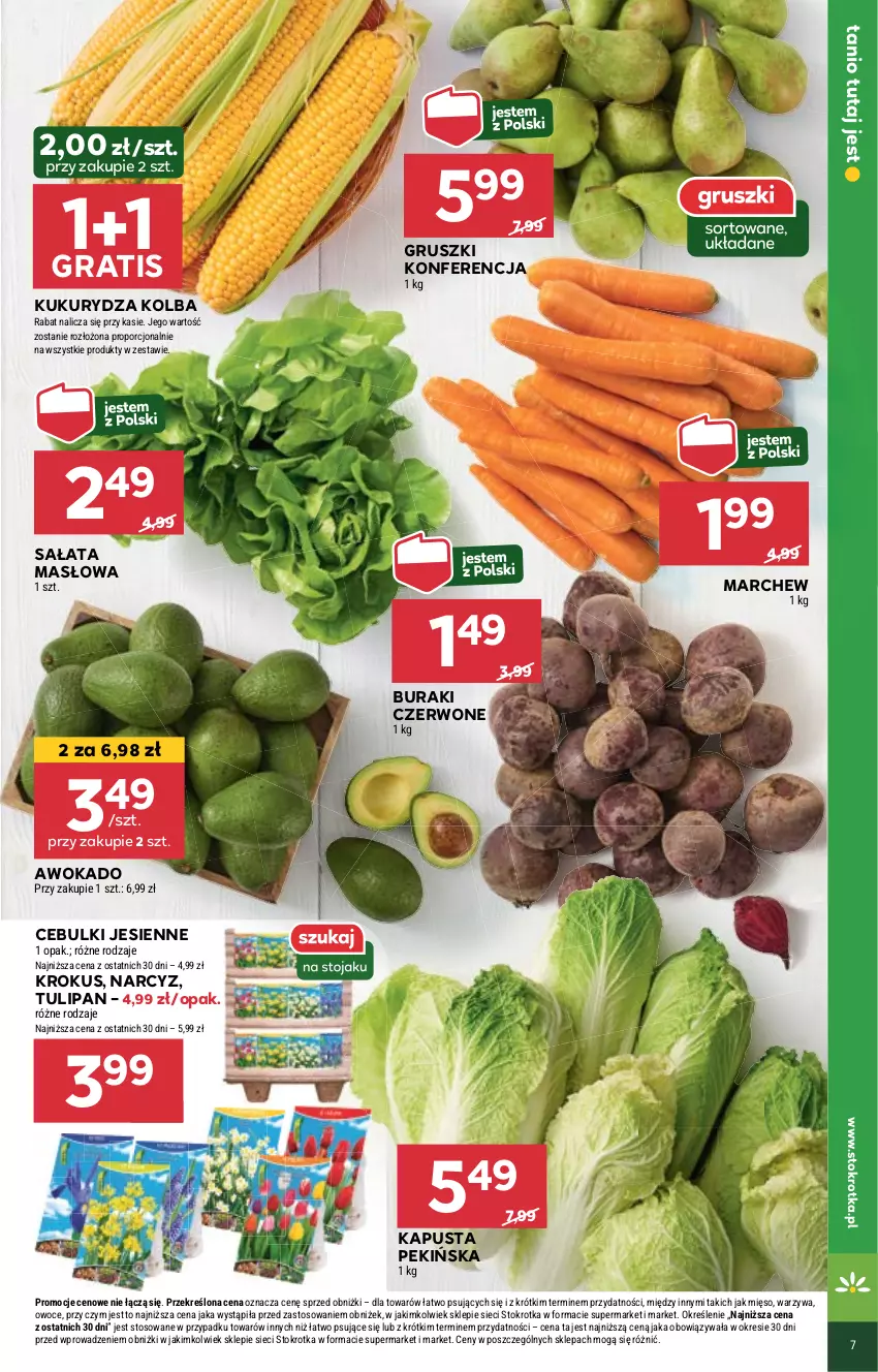 Gazetka promocyjna Stokrotka - Market - ważna 26.09 do 02.10.2024 - strona 7 - produkty: Buraki, Gra, Gruszki, Krokus, Kukurydza, Masło, Mięso, Narcyz, Owoce, Por, Sałat, Sałata masłowa, Tulipan, Warzywa