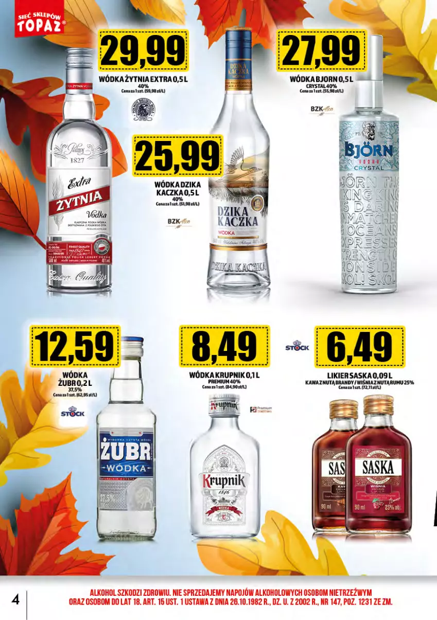 Gazetka promocyjna Topaz - Gazetka - ważna 01.11 do 30.11.2023 - strona 4 - produkty: Brandy, Kaczka, Kawa, Krupnik, Likier, Rum, Saska, Wódka