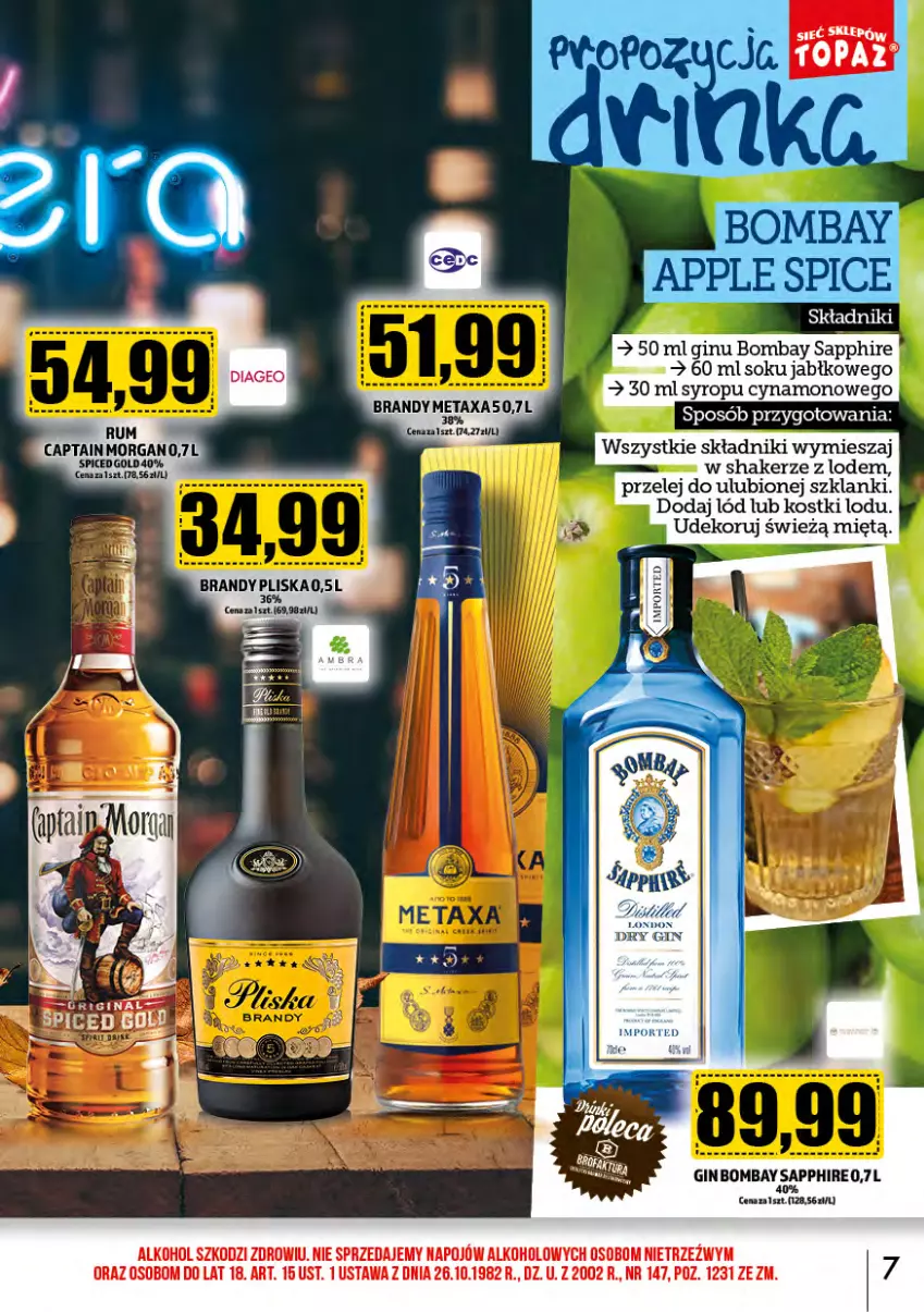 Gazetka promocyjna Topaz - Gazetka - ważna 01.11 do 30.11.2023 - strona 7 - produkty: Brandy, Gin, Lanki, Metaxa, Sok, Syrop, Top