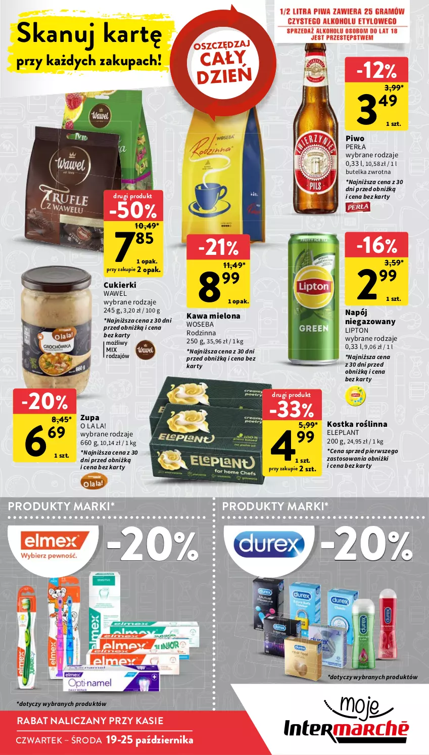 Gazetka promocyjna Intermarche - Gazetka Intermarche - ważna 19.10 do 25.10.2023 - strona 11 - produkty: Cukier, Cukierki, Kawa, Kawa mielona, Lipton, Napój, Napój niegazowany, Perła, Piwo, Wawel, Woseba, Zupa