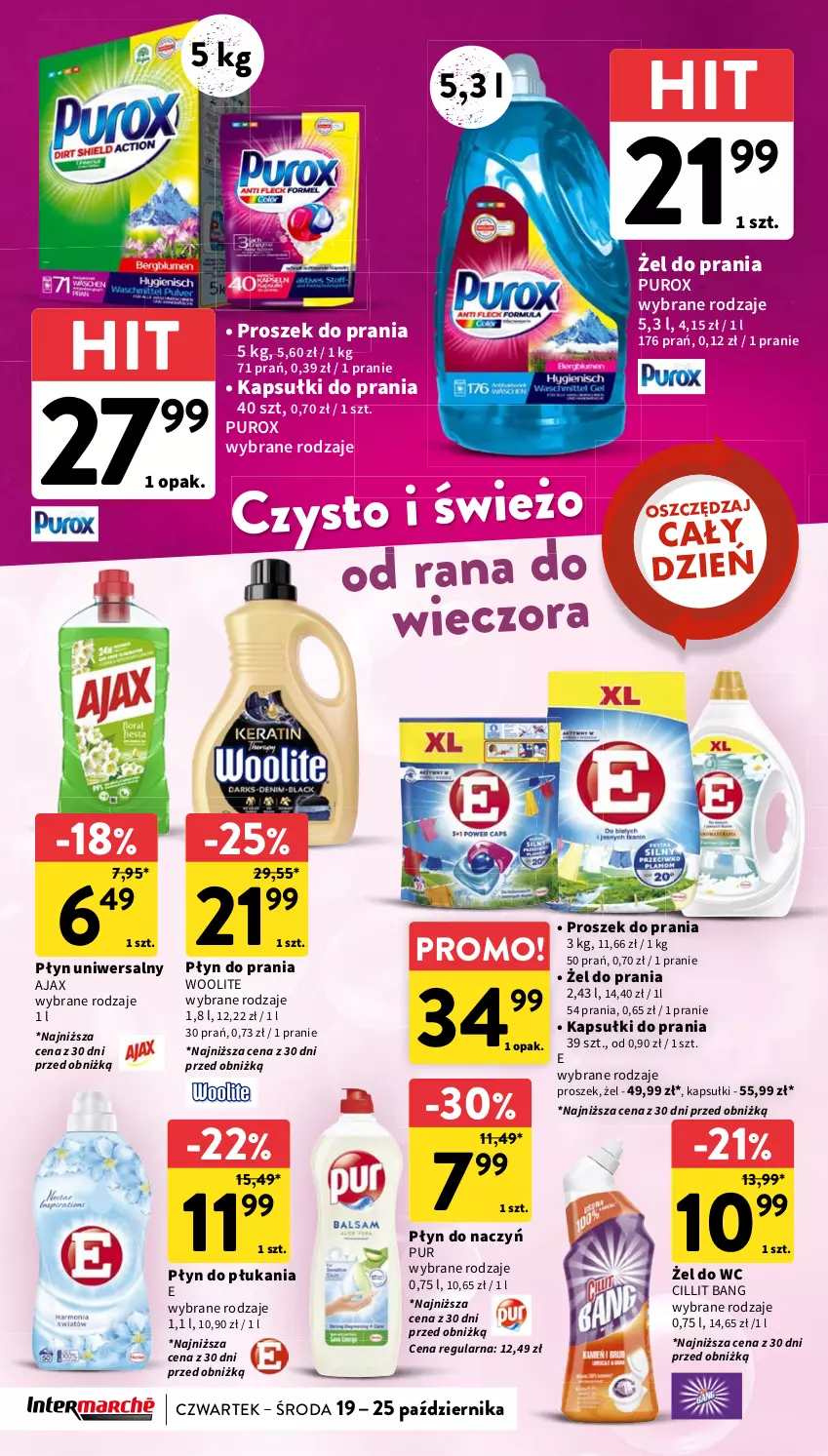 Gazetka promocyjna Intermarche - Gazetka Intermarche - ważna 19.10 do 25.10.2023 - strona 34 - produkty: Ajax, Cillit Bang, Kapsułki do prania, Płyn do płukania, Płyn do prania, Proszek do prania, Pur, Woolite