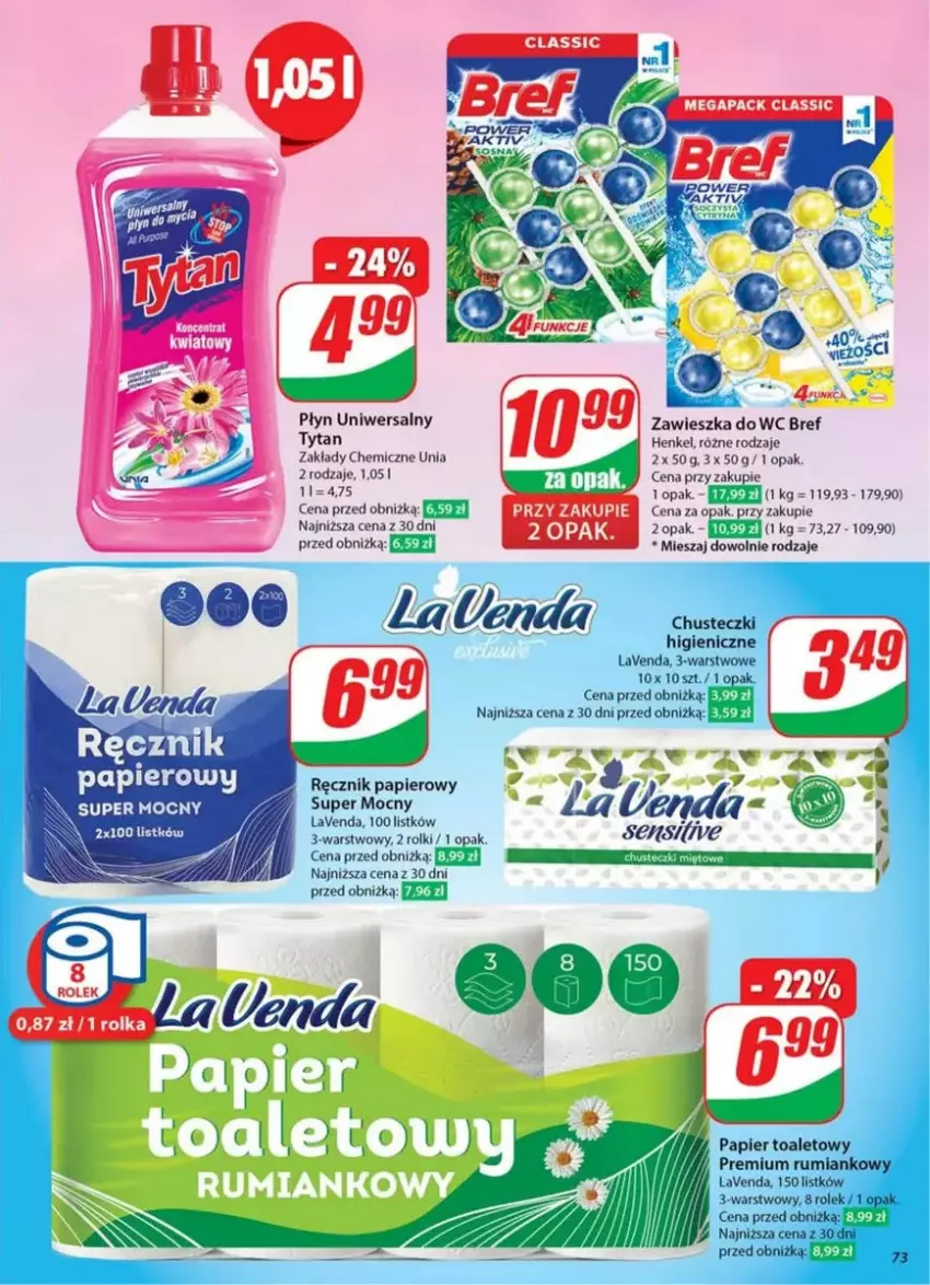 Gazetka promocyjna Dino - ważna 26.02 do 04.03.2025 - strona 71 - produkty: Bref, Chusteczki, Papier, Papier toaletowy, Ręcznik, Rolki, Rum, Tytan, Zawieszka do wc