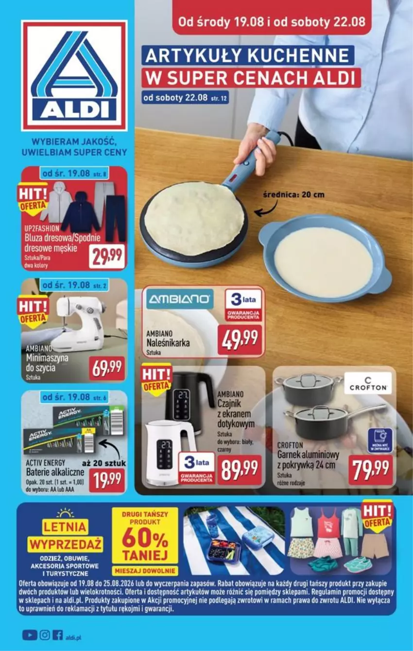 Gazetka promocyjna Aldi - Przygotuj się na kolejny tydzień - ważna 18.08 do 20.08.2026 - strona 1 - produkty: Baterie alkaliczne, Bluza, Bluza dresowa, Dres, Obuwie, Rama, Spodnie, Spodnie dresowe