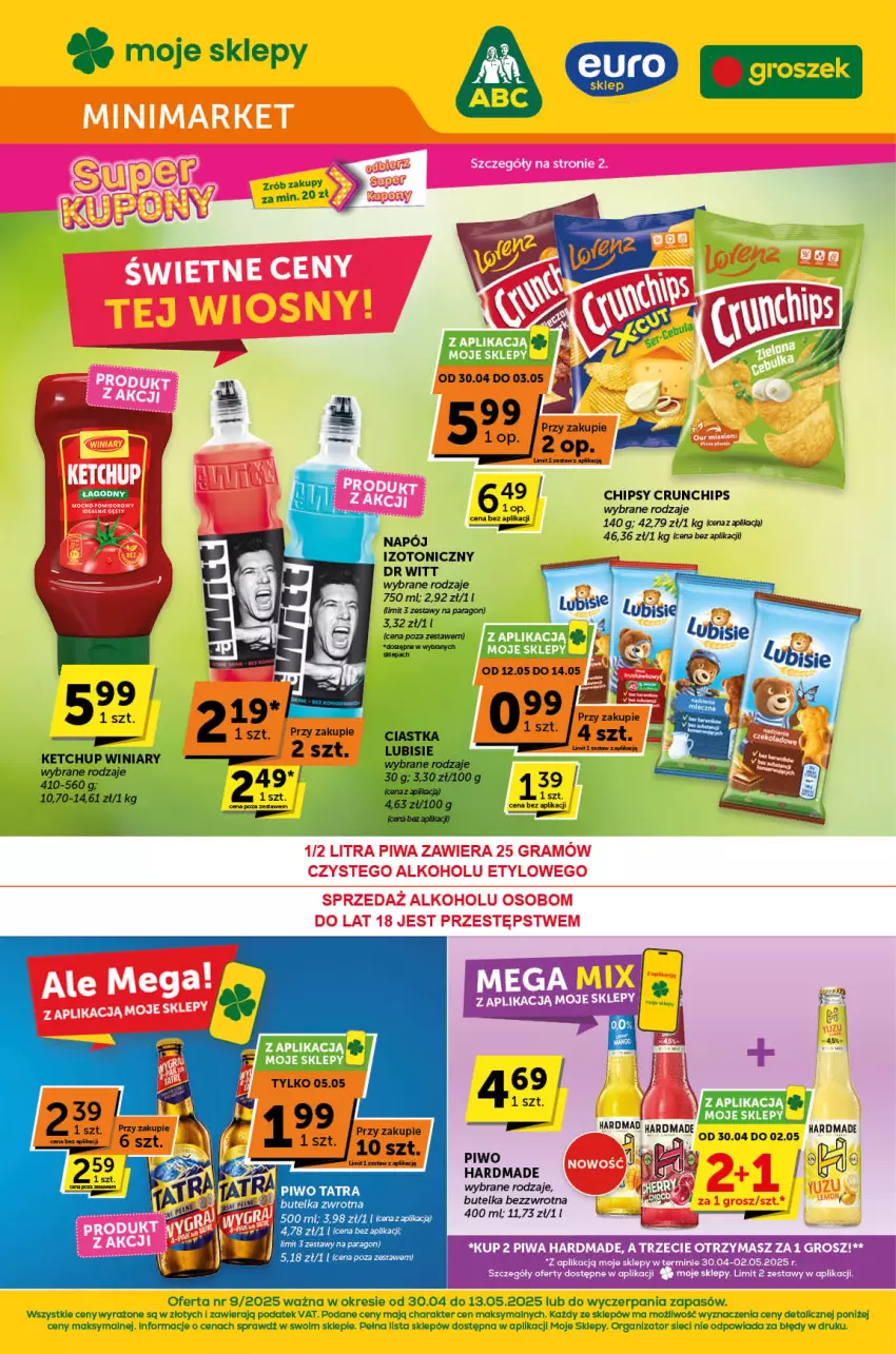 Gazetka promocyjna ABC - ważna 30.04 do 13.05.2025 - strona 1 - produkty: Chipsy, Crunchips, Napój, Piwo, Tatra
