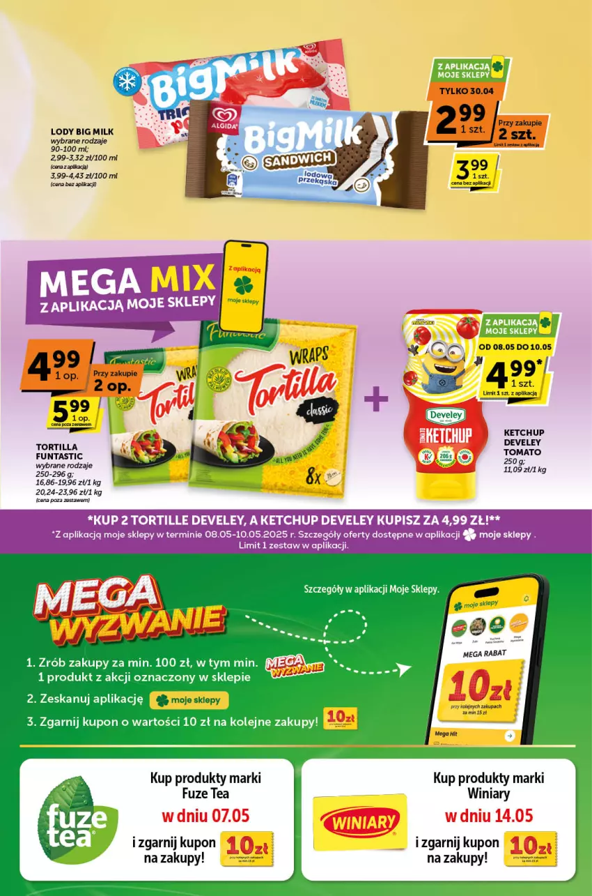 Gazetka promocyjna ABC - ważna 30.04 do 13.05.2025 - strona 5 - produkty: Big Milk, Ketchup, Lody, Olej, Tortilla, Winiary