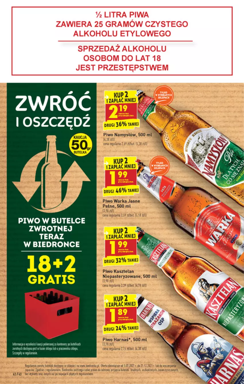 Gazetka promocyjna Biedronka - W tym tygodniu - ważna 23.08 do 29.08.2021 - strona 42 - produkty: Kasztelan, Namysłów, Piwo, Ser, Tera, Warka