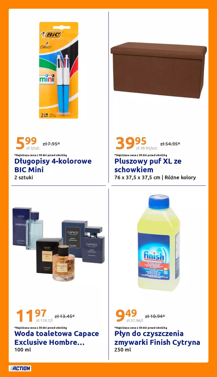 Gazetka promocyjna Action - Gazetka tydzień 35 2026 - ważna 26.08 do 01.09.2026 - strona 21 - produkty: BIC, Długopis, Finish, Puf, Woda, Woda toaletowa, Zmywarki