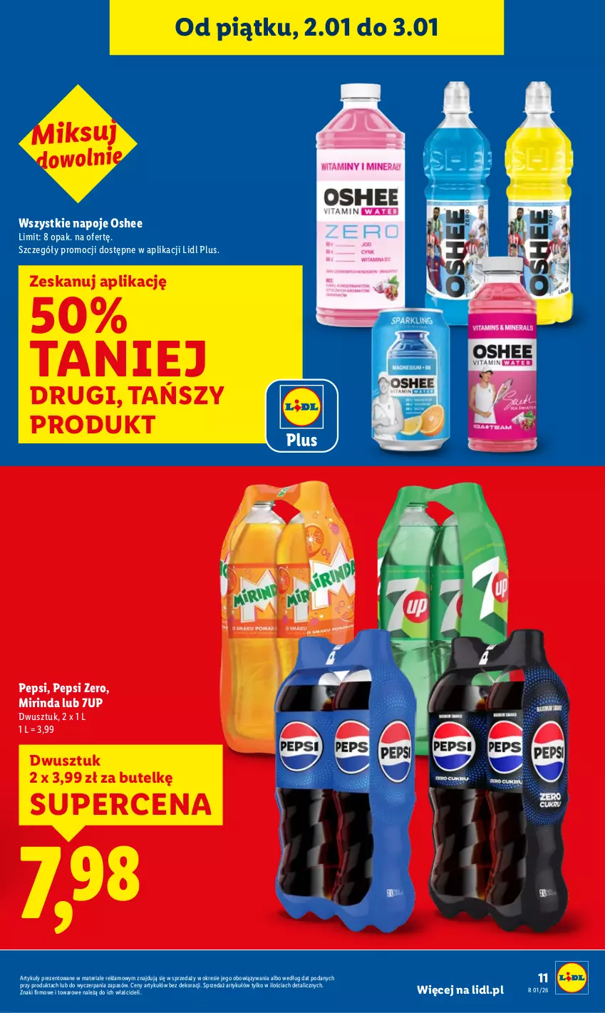 Gazetka promocyjna Lidl - GAZETKA - ważna 02.01 do 03.01.2026 - strona 11 - produkty: 7up, Mirinda, Napoje, Oshee, Pepsi