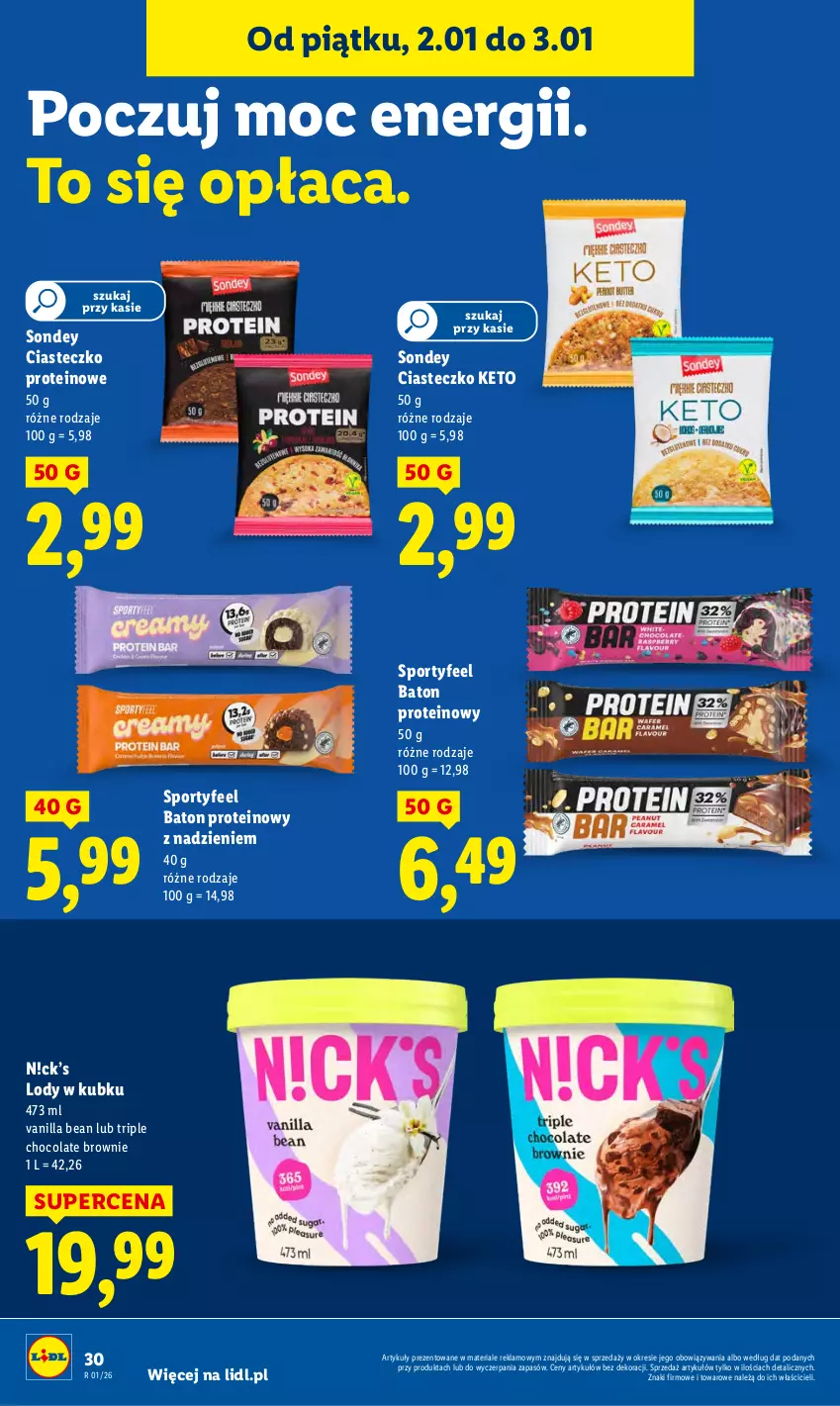 Gazetka promocyjna Lidl - GAZETKA - ważna 02.01 do 03.01.2026 - strona 32 - produkty: Baton, Brownie, Lody, Por, Sport