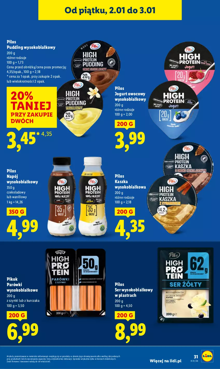 Gazetka promocyjna Lidl - GAZETKA - ważna 02.01 do 03.01.2026 - strona 33 - produkty: Jogurt, Jogurt owocowy, Kurczak, Napój, Parówki, PIKOK, Pilos, Pudding, Ser, Sok