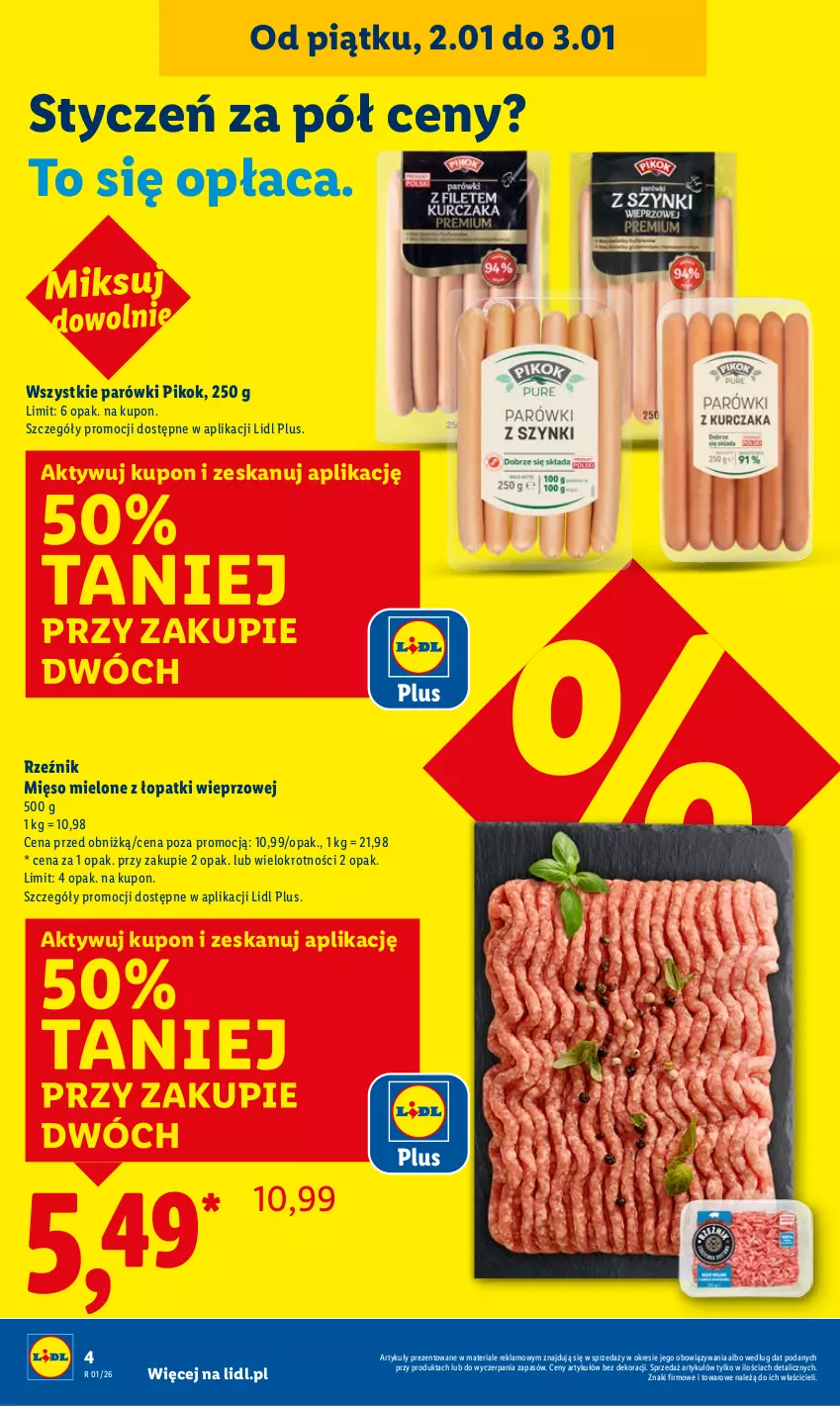 Gazetka promocyjna Lidl - GAZETKA - ważna 02.01 do 03.01.2026 - strona 4 - produkty: Mięso, Mięso mielone, Mięso mielone z łopatki wieprzowej, Parówki, PIKOK