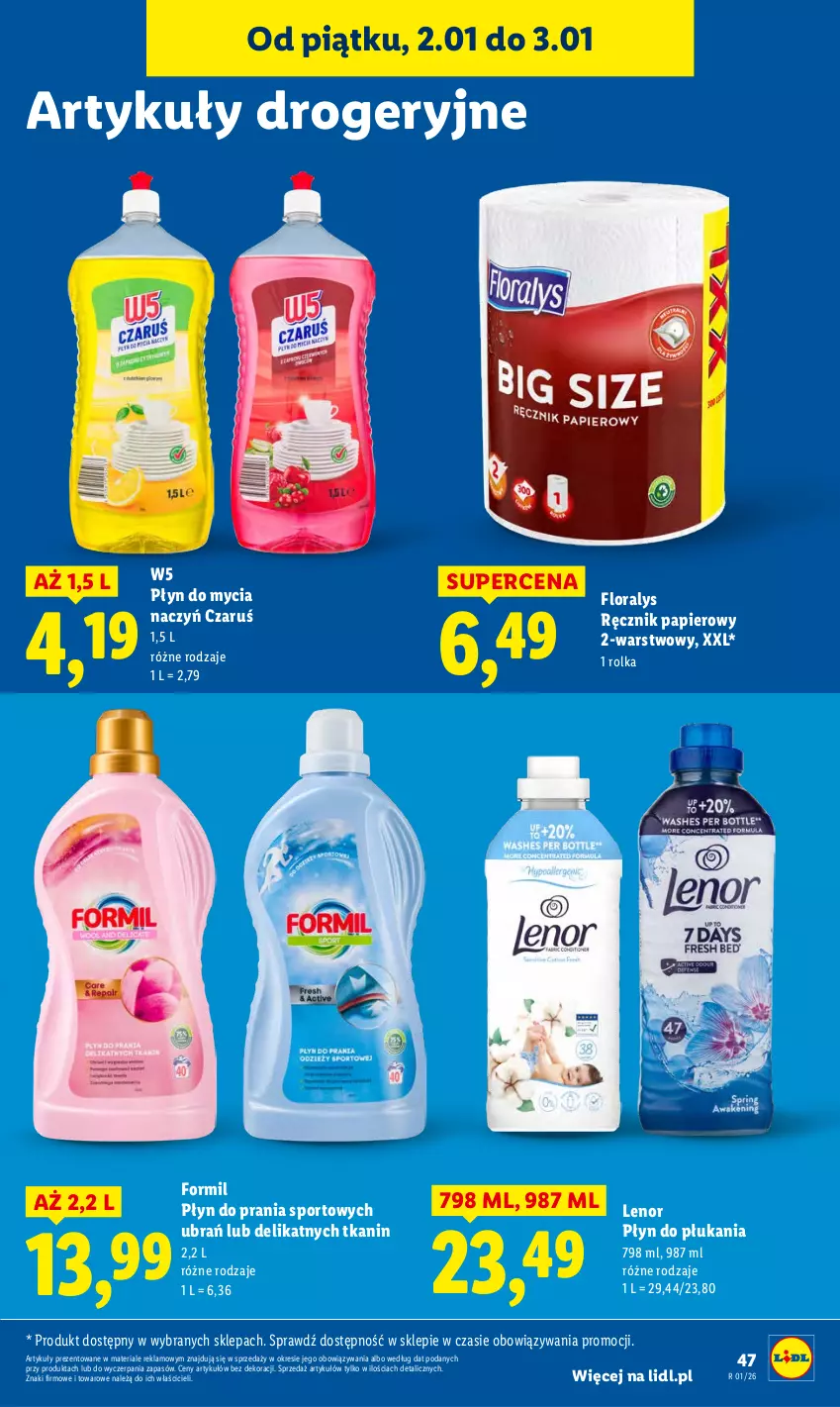 Gazetka promocyjna Lidl - GAZETKA - ważna 02.01 do 03.01.2026 - strona 49 - produkty: Do mycia naczyń, Flora, Lenor, Papier, Płyn do mycia, Płyn do mycia naczyń, Płyn do płukania, Płyn do prania, Por, Ręcznik, Sport