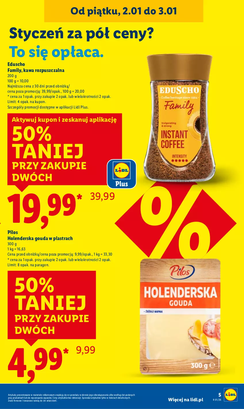 Gazetka promocyjna Lidl - GAZETKA - ważna 02.01 do 03.01.2026 - strona 5 - produkty: Fa, Gouda, Kawa, Kawa rozpuszczalna, Pilos