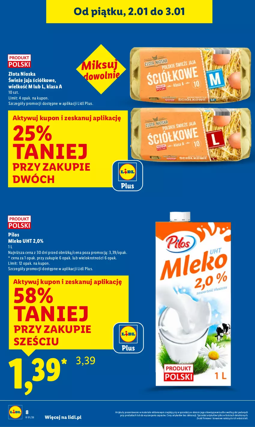 Gazetka promocyjna Lidl - GAZETKA - ważna 02.01 do 03.01.2026 - strona 8 - produkty: Jaja, Mleko, Pilos