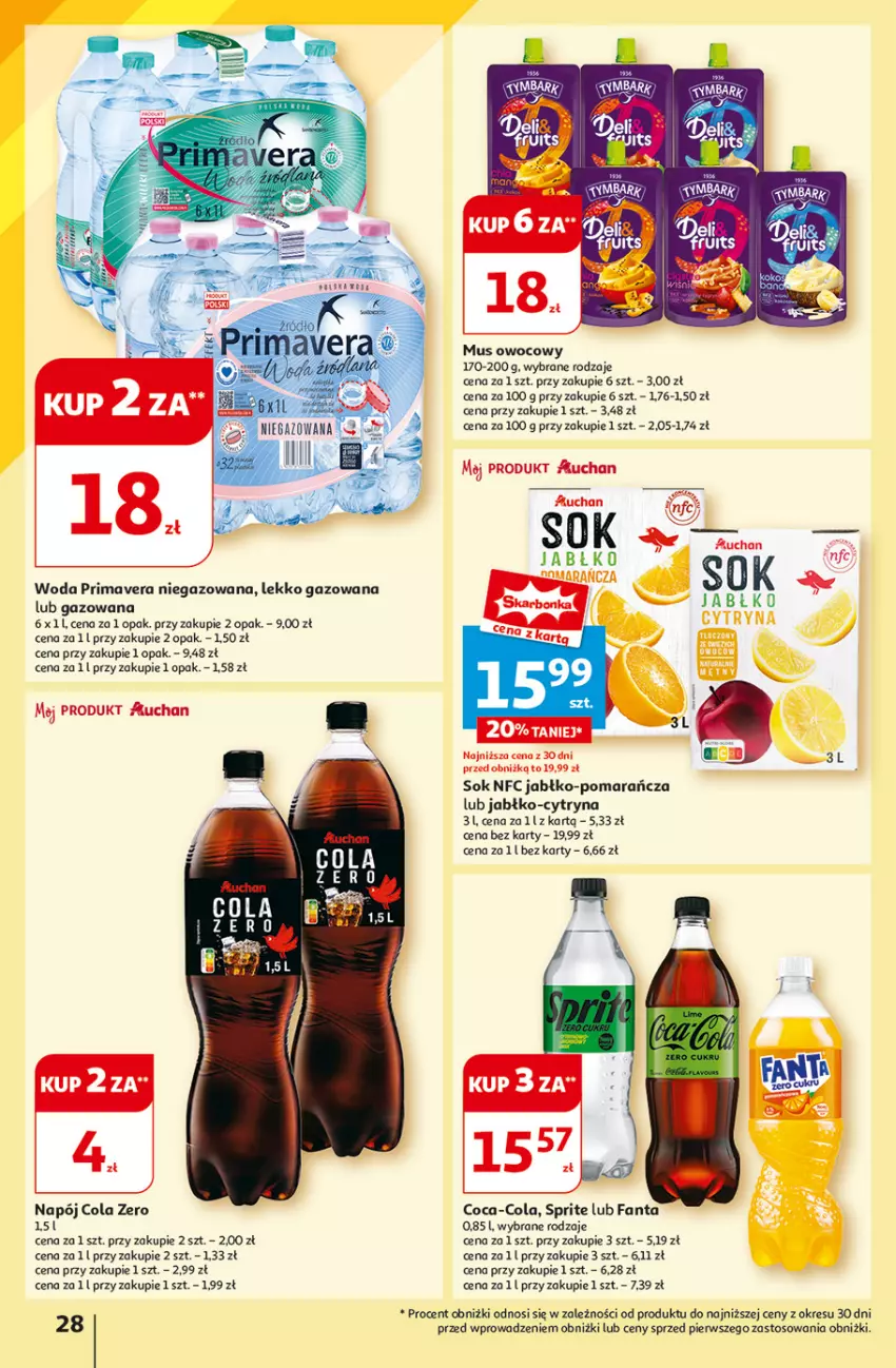 Gazetka promocyjna Auchan - Hipermarket - ważna 01.08 do 07.08.2024 - strona 30 - produkty: Coca-Cola, Fa, Fanta, Mus, Napój, Prima, Primavera, Sok, Sprite, Woda