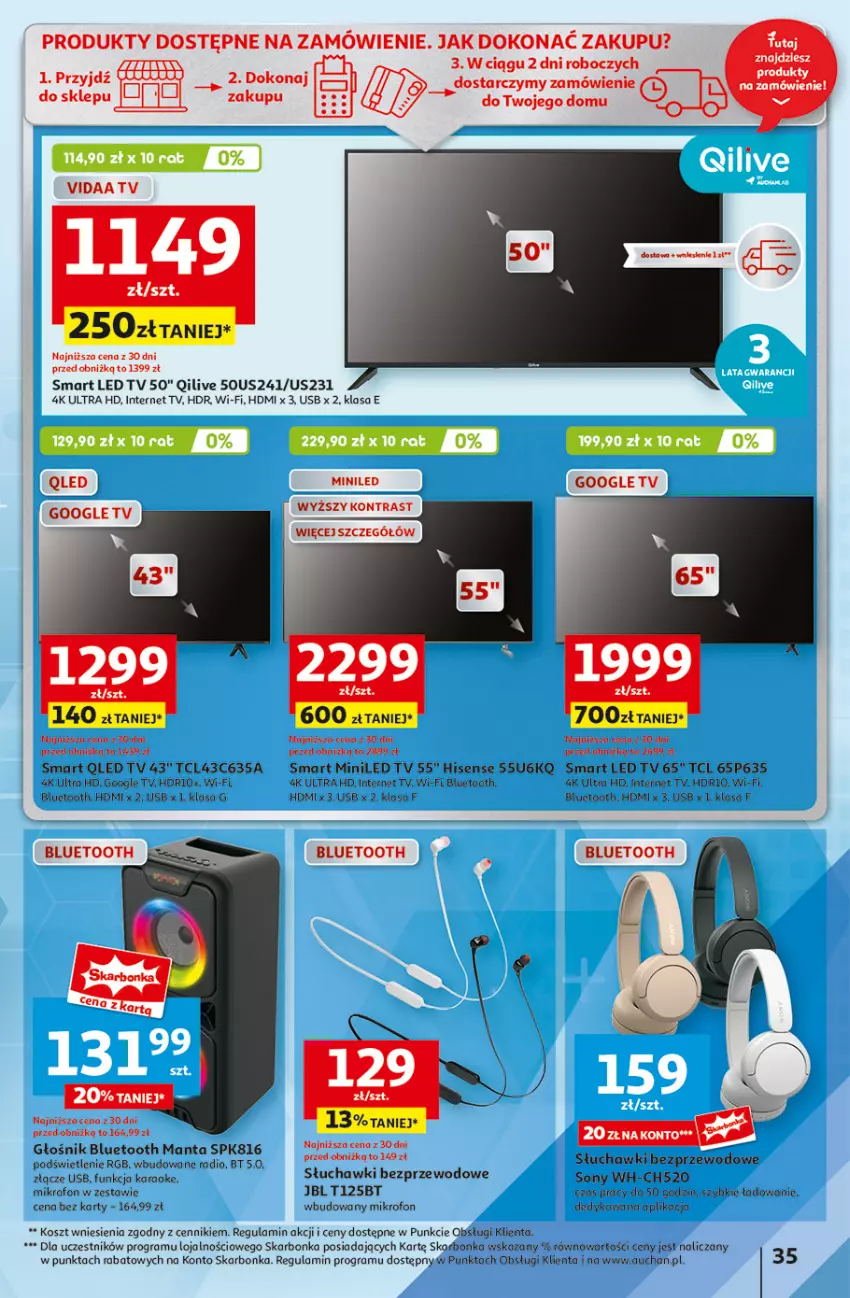 Gazetka promocyjna Auchan - Hipermarket - ważna 01.08 do 07.08.2024 - strona 43 - produkty: Głośnik, Głośnik bluetooth, Gra, HP, JBL, Kosz, LED TV, Manta, Mikrofon, Słuchawki, Słuchawki bezprzewodowe, Sony, Tran