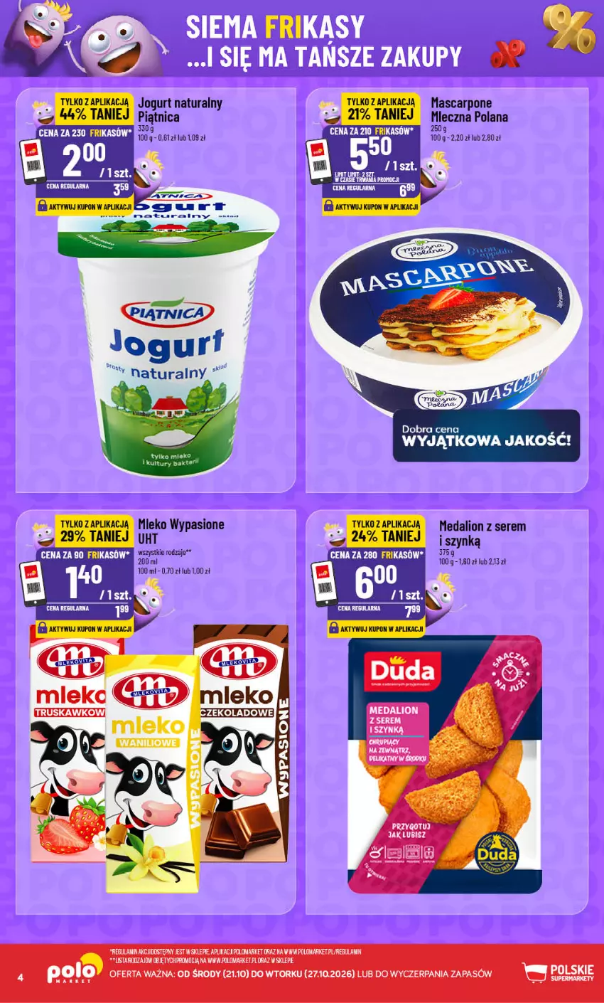 Gazetka promocyjna PoloMarket - Frikasy 21-27 - ważna 21.10 do 27.10.2026 - strona 4 - produkty: Jogurt, Jogurt naturalny, LANA, Lion, Mascarpone, Mleko, Piątnica, Ser