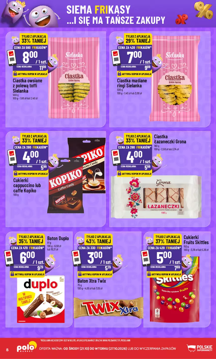 Gazetka promocyjna PoloMarket - Frikasy 21-27 - ważna 21.10 do 27.10.2026 - strona 8 - produkty: Baton, Cappuccino, Ciastka, Ciastka owsiane, Cukier, Cukierki, Twix