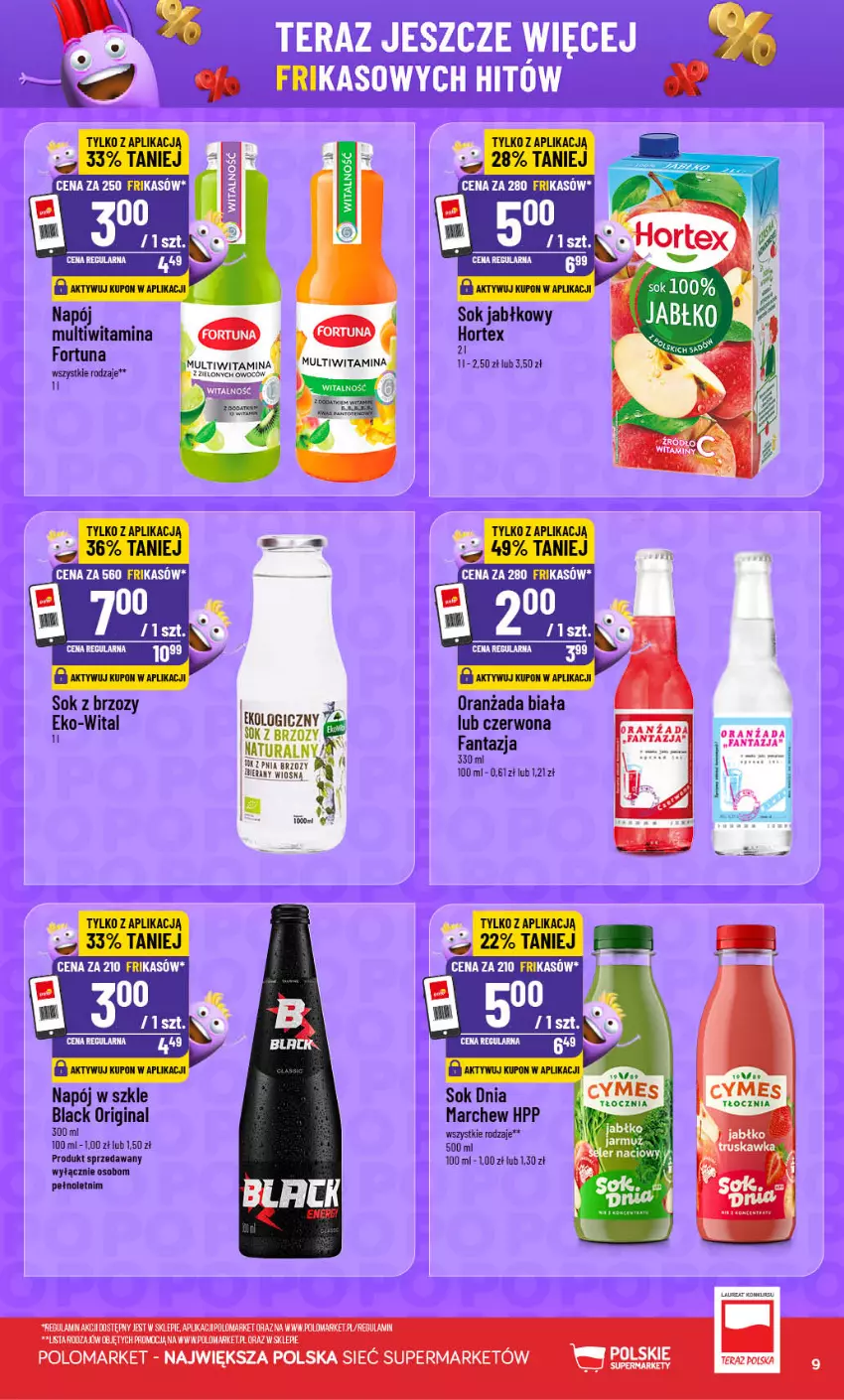 Gazetka promocyjna PoloMarket - Frikasy 21-27 - ważna 21.10 do 27.10.2026 - strona 9 - produkty: Fa, Fanta, Fortuna, Gin, Hortex, HP, Lack, Napój, Oranżada, Sok, Sok jabłkowy