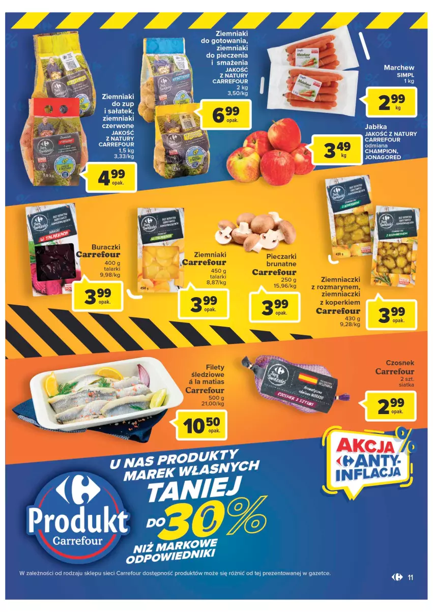 Gazetka promocyjna Carrefour - Gazetka Marki własne Carrefour - ważna 10.01 do 29.01.2023 - strona 11 - produkty: Buraczki, Czosnek, Jabłka, Piec, Sałat, Sok, Ziemniaki