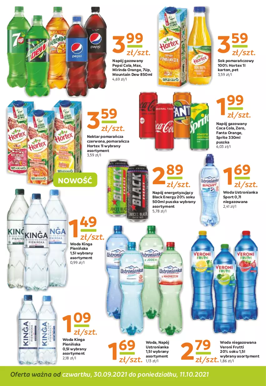 Gazetka promocyjna Gama - Gazetka Gama - ważna 30.09 do 11.10.2021 - strona 10 - produkty: 7up, Fa, Fanta, Hortex, Lack, Mirinda, Napój, Napój gazowany, Nektar, Pepsi, Por, Sok, Sok pomarańczowy, Sport, Sprite, Woda, Woda niegazowana