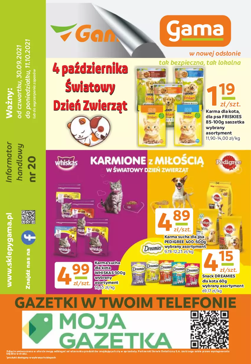 Gazetka promocyjna Gama - Gazetka Gama - ważna 30.09 do 11.10.2021 - strona 12 - produkty: Friskies, Pedigree, Piec, Ser, Telefon, Whiskas