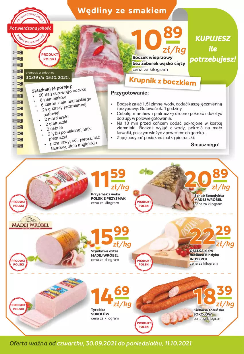 Gazetka promocyjna Gama - Gazetka Gama - ważna 30.09 do 11.10.2021 - strona 2 - produkty: Boczek, Boczek wieprzowy, Gra, Kawa, Kiełbasa, Krupnik, LANA, Madej Wróbel, Pieprz, Por, Przyprawy, Przysmaki, Schab Benedykta, Sok, Sokołów, Sól, Ziemniaki