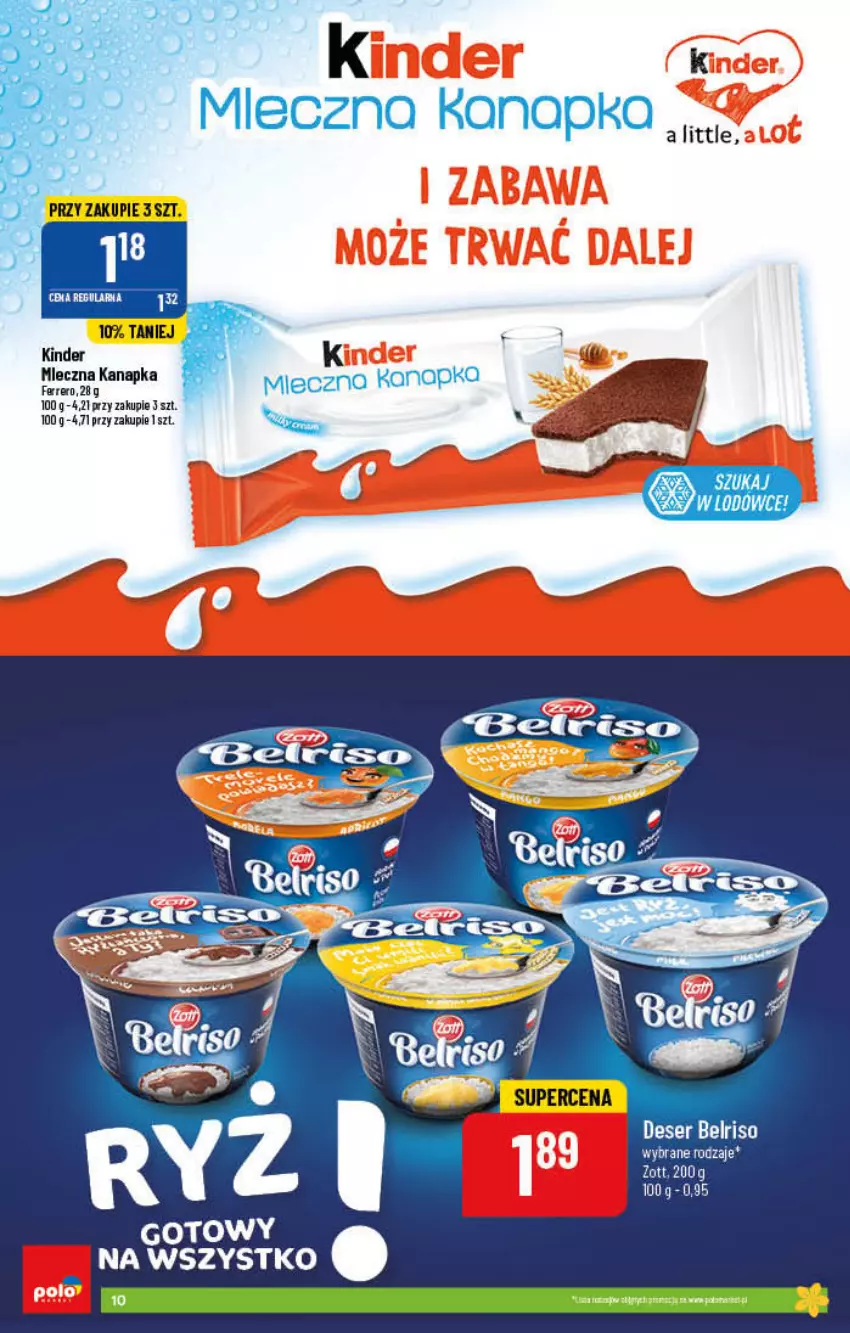 Gazetka promocyjna PoloMarket - Gazetka pomocyjna - ważna 13.04 do 19.04.2022 - strona 10 - produkty: Belriso, Deser, Ferrero, Kinder, Mleczna kanapka, Ser, Zott