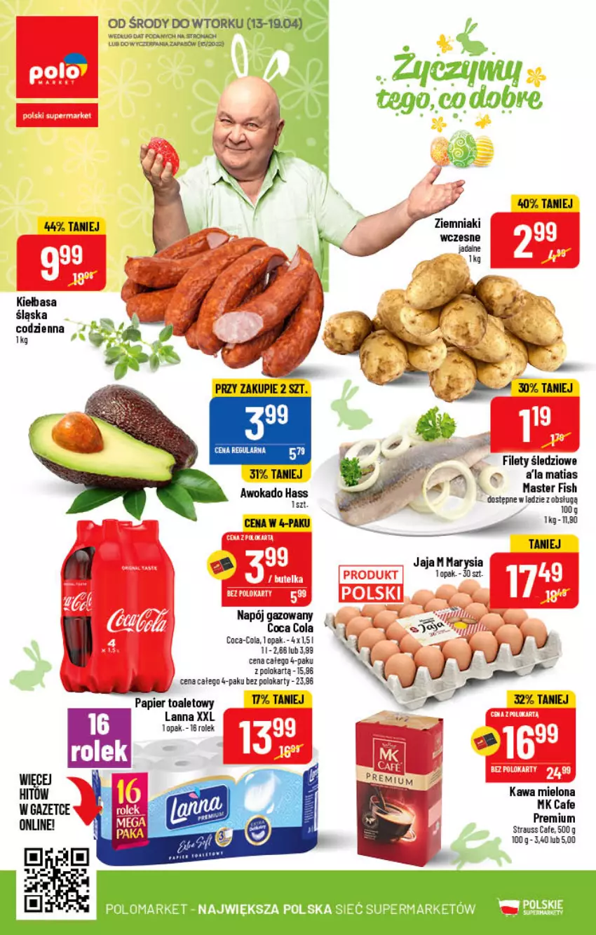 Gazetka promocyjna PoloMarket - Gazetka pomocyjna - ważna 13.04 do 19.04.2022 - strona 56 - produkty: Coca-Cola, Jaja, Kiełbasa, Kiełbasa śląska, Napój, Napój gazowany, Sos